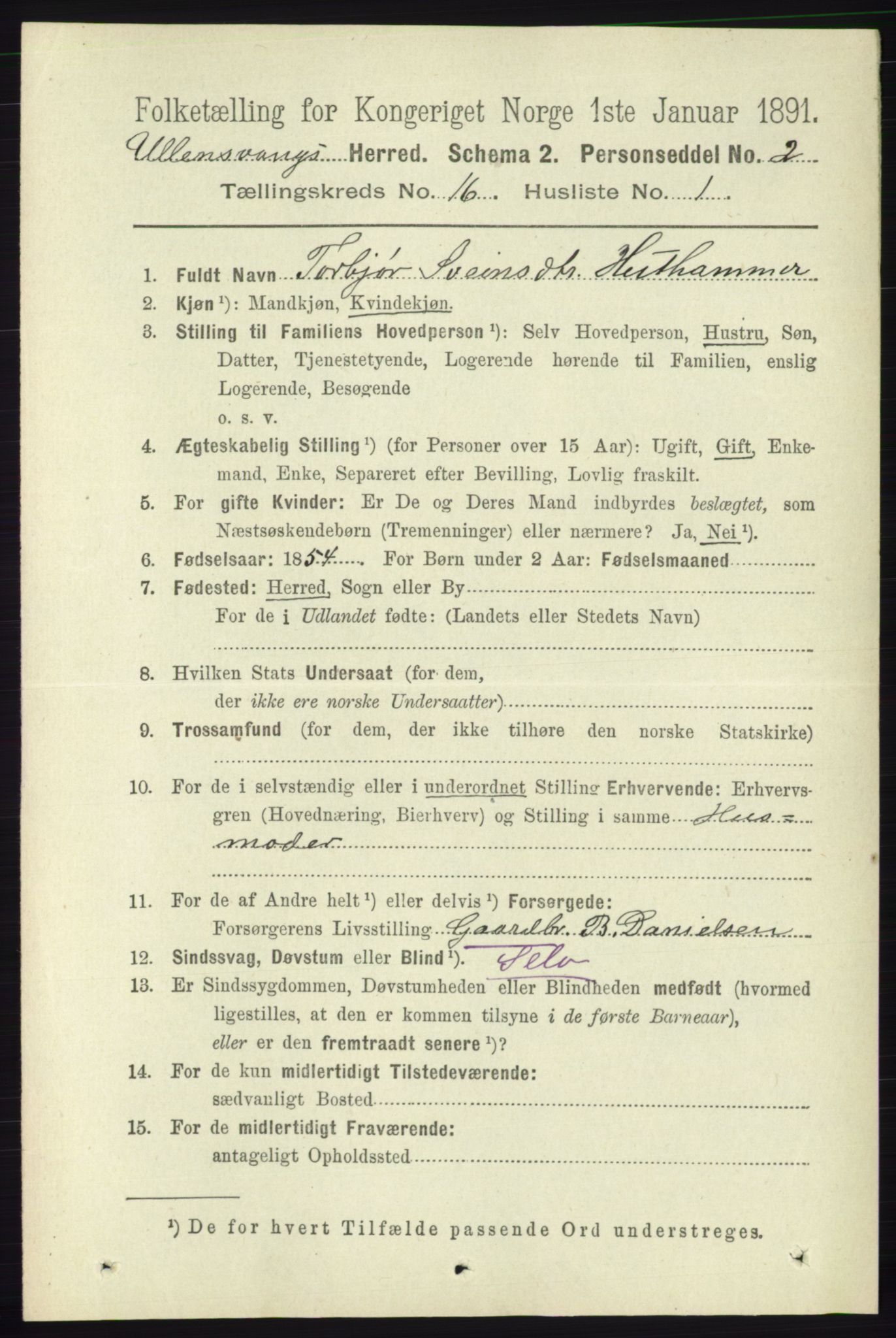RA, 1891 census for 1230 Ullensvang, 1891, p. 6232