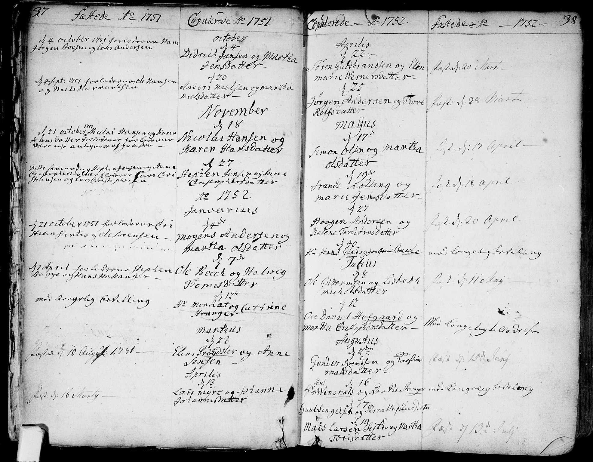 Bragernes kirkebøker, SAKO/A-6/F/Fa/L0004: Parish register (official) no. I 4, 1734-1759, p. 37-38