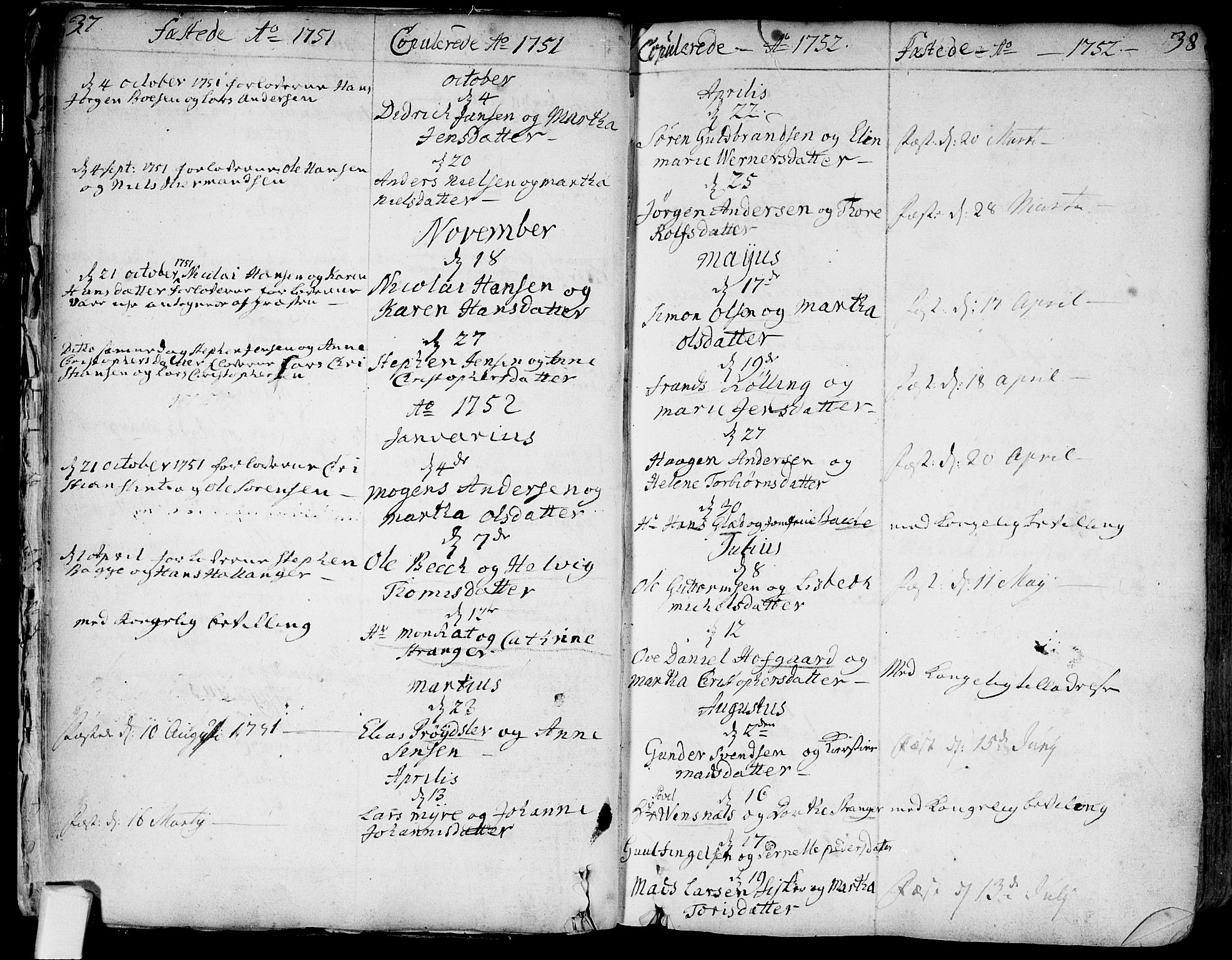 Bragernes kirkebøker, AV/SAKO-A-6/F/Fa/L0004: Parish register (official) no. I 4, 1734-1759, p. 37-38