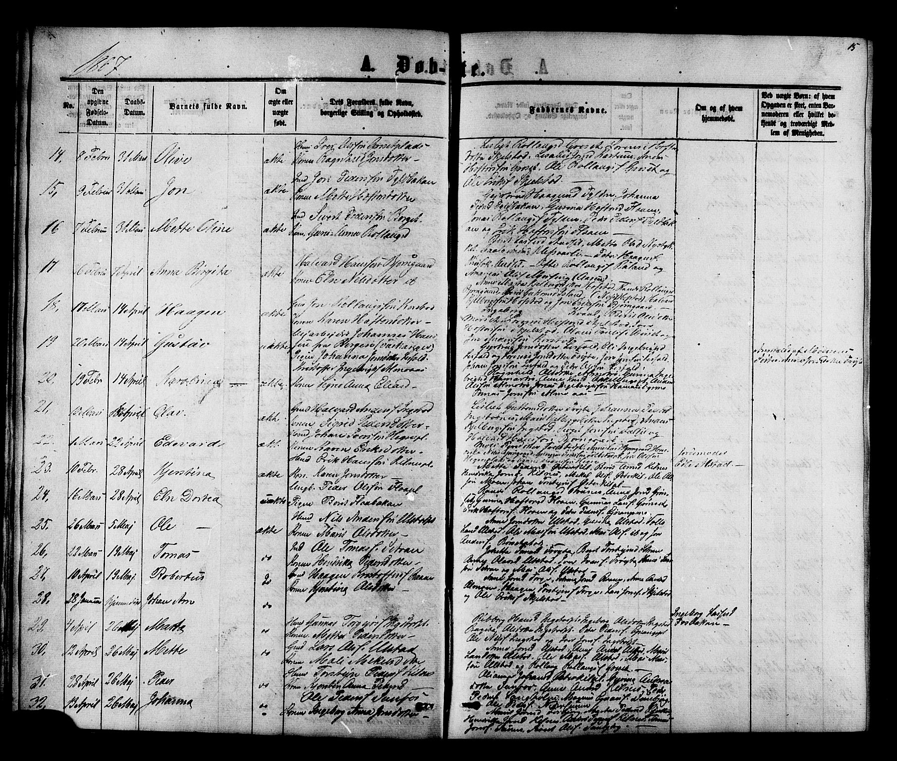 Ministerialprotokoller, klokkerbøker og fødselsregistre - Nord-Trøndelag, SAT/A-1458/703/L0038: Parish register (copy) no. 703C01, 1864-1870, p. 15