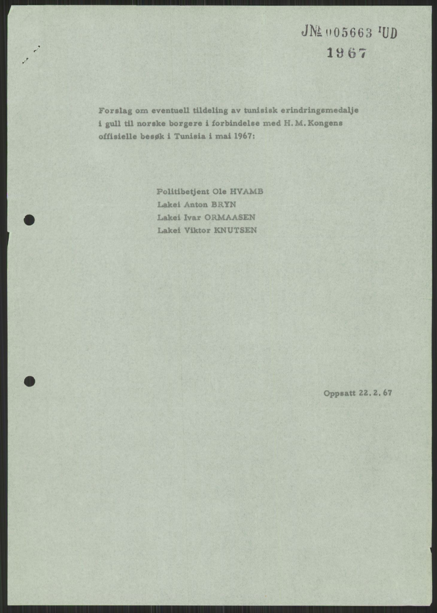 Utenriksdepartementet, hovedarkiv, RA/S-6794/D/Da/Daa/L0542: Ordensvesen. Statsoverhoders og fyrsters jubiléer og begravelser. Ordensvesen. Statsoverhoders og fyrsters jubiléer og begravelser. Statsjubiléer. Fyrstebesøk (utvekslinger). Flåtebesøk (utvekslinger), 1960-1969, p. 661