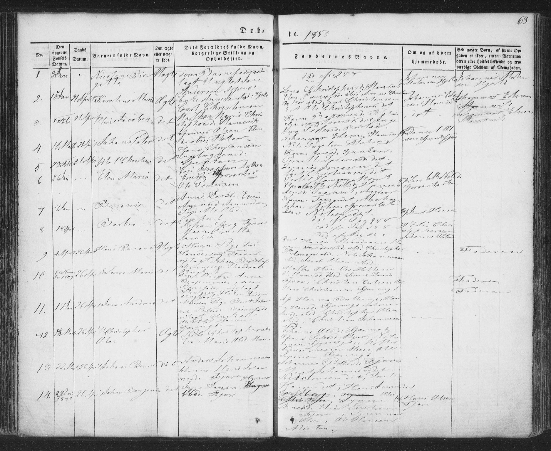 Ministerialprotokoller, klokkerbøker og fødselsregistre - Nordland, AV/SAT-A-1459/853/L0769: Parish register (official) no. 853A08, 1836-1856, p. 63