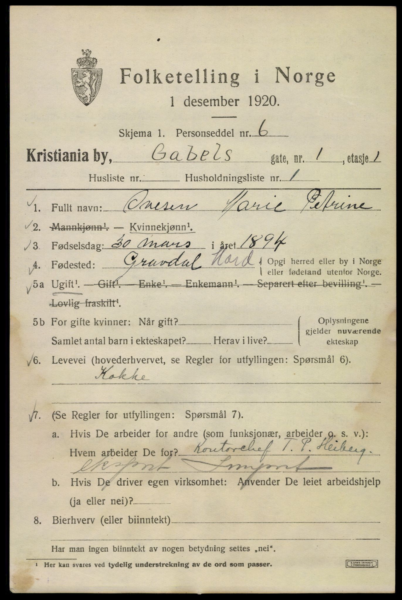 SAO, 1920 census for Kristiania, 1920, p. 245677