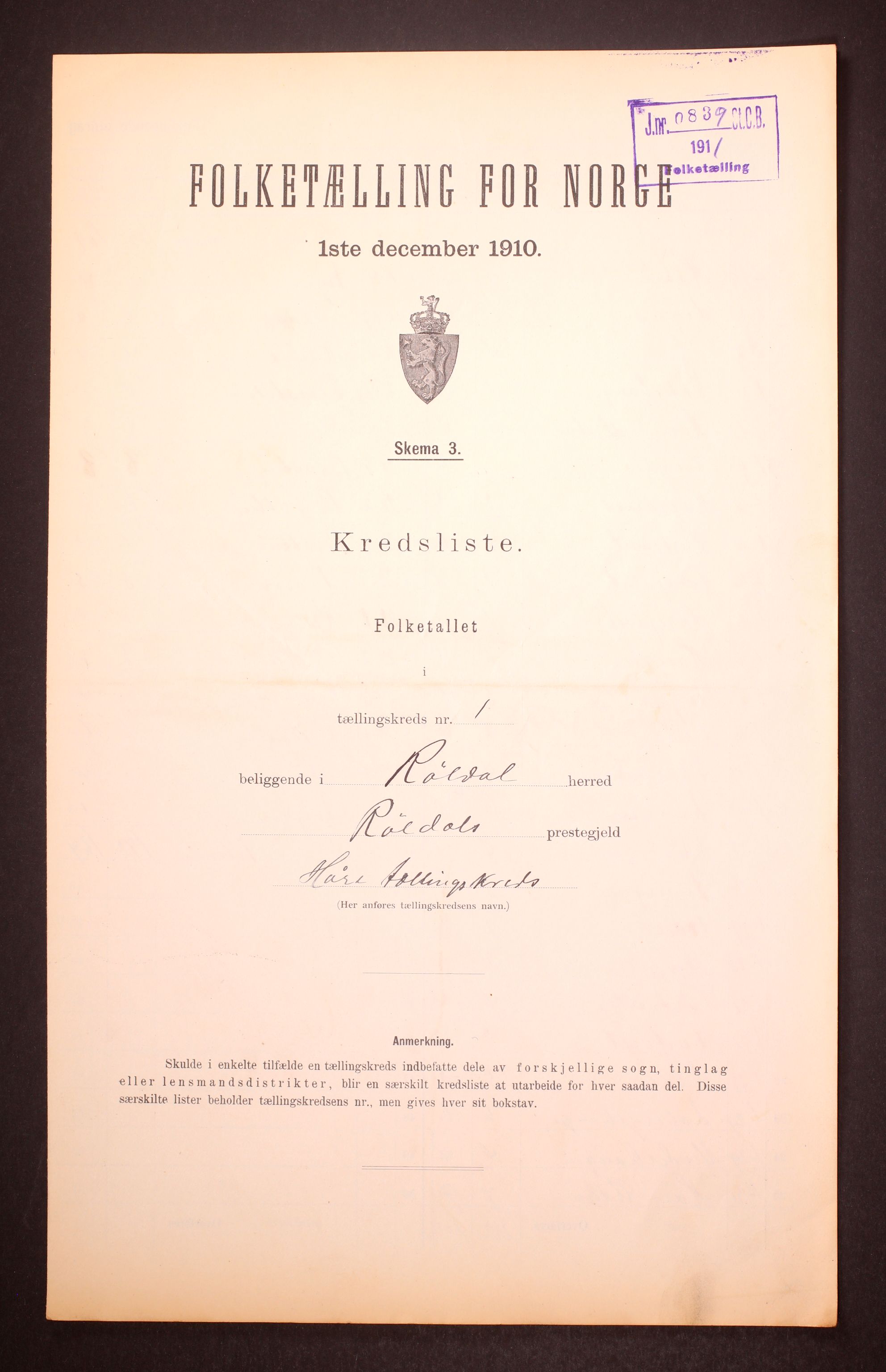 RA, 1910 census for Røldal, 1910, p. 4