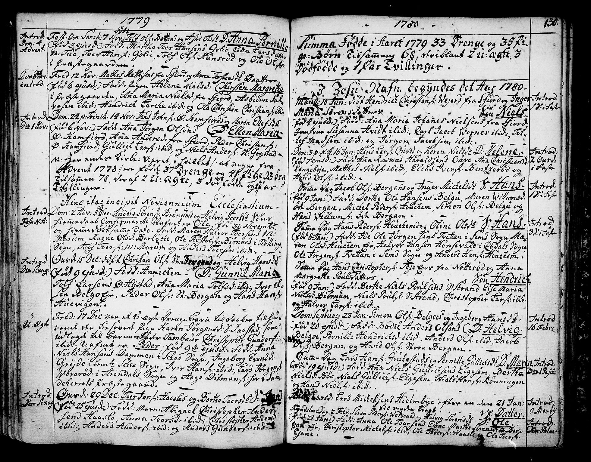 Sandar kirkebøker, SAKO/A-243/F/Fa/L0002: Parish register (official) no. 2, 1733-1788, p. 130
