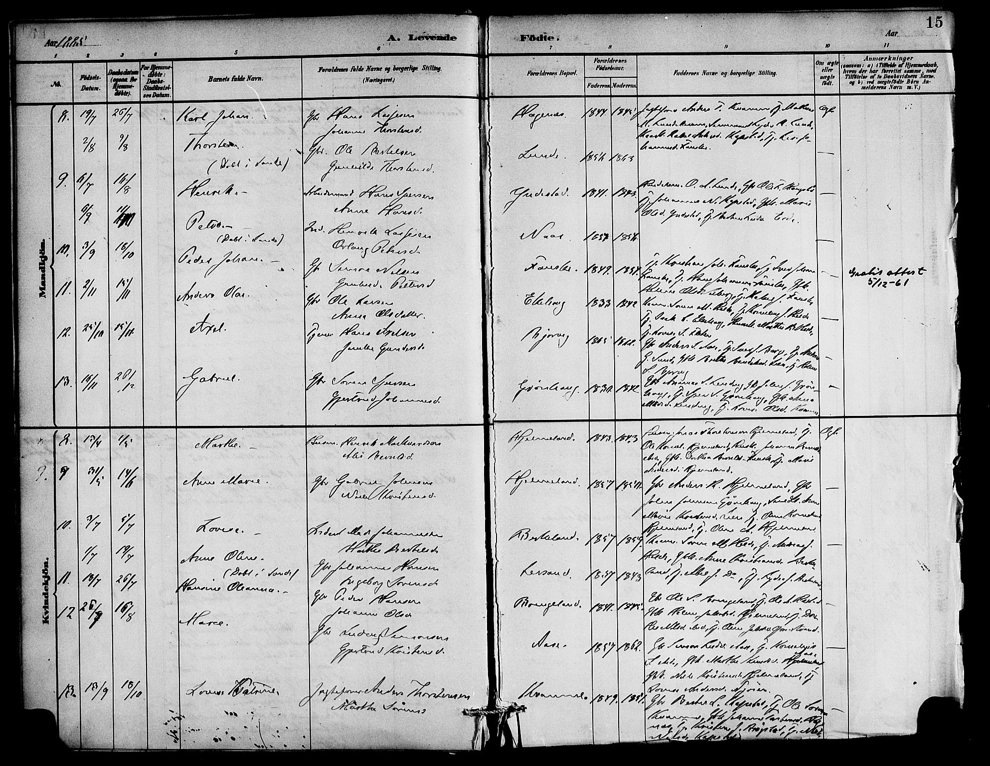 Gaular sokneprestembete, AV/SAB-A-80001/H/Haa: Parish register (official) no. C 1, 1882-1897, p. 15