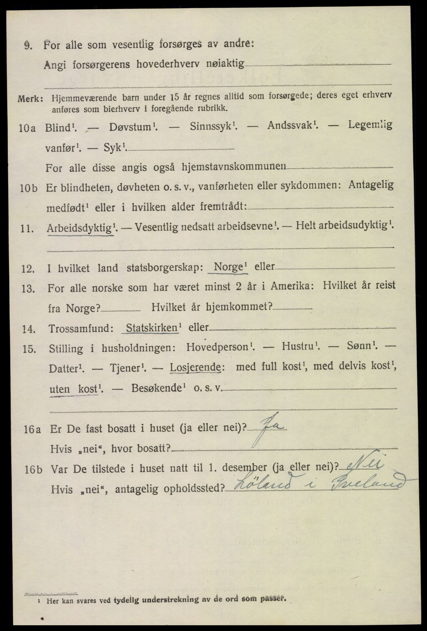 SAK, 1920 census for Iveland, 1920, p. 2122