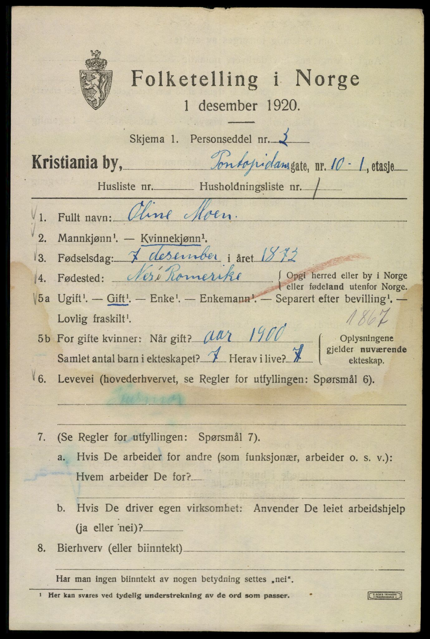 SAO, 1920 census for Kristiania, 1920, p. 456401