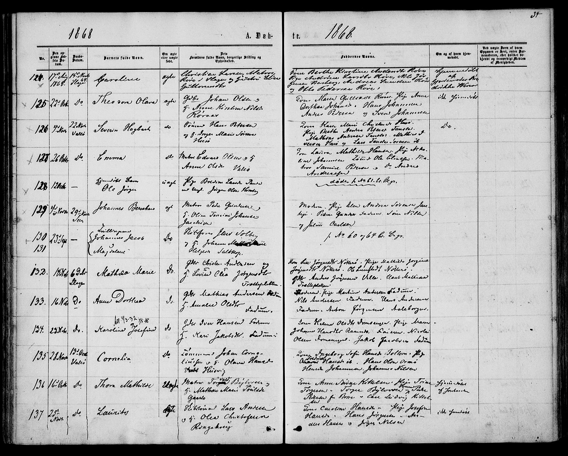 Sem kirkebøker, AV/SAKO-A-5/F/Fa/L0008: Parish register (official) no. I 8, 1866-1873, p. 34