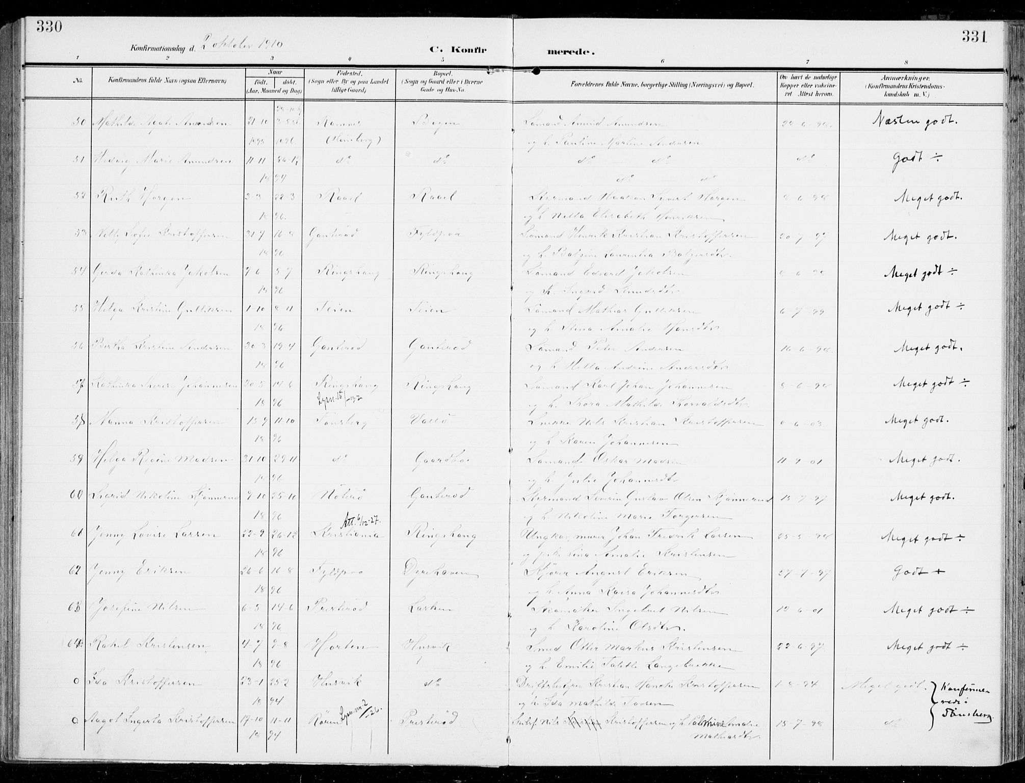 Sem kirkebøker, AV/SAKO-A-5/F/Fb/L0006: Parish register (official) no. II 6, 1905-1918, p. 330-331