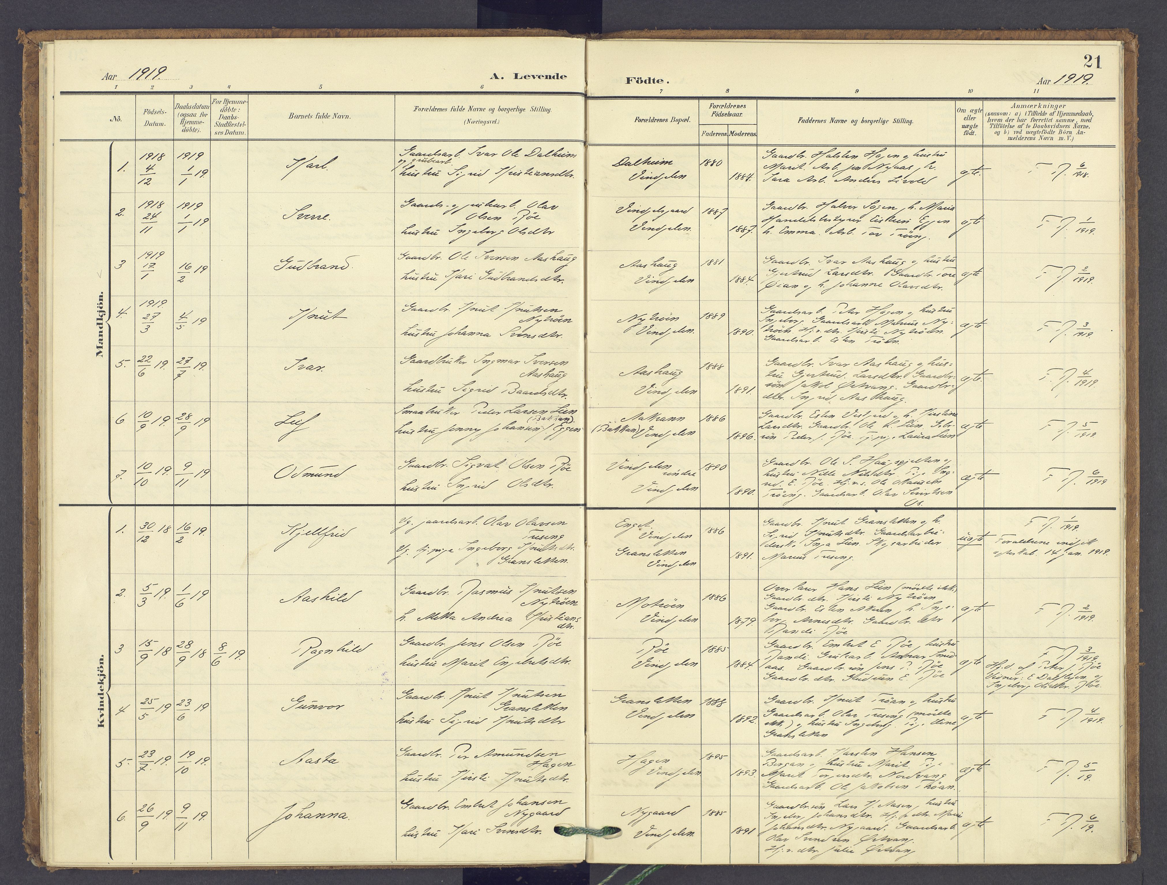 Tolga prestekontor, AV/SAH-PREST-062/K/L0015: Parish register (official) no. 15, 1903-1946, p. 21