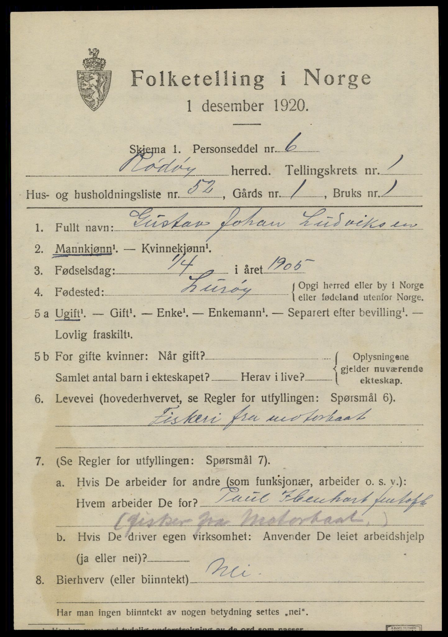 SAT, 1920 census for Rødøy, 1920, p. 1598