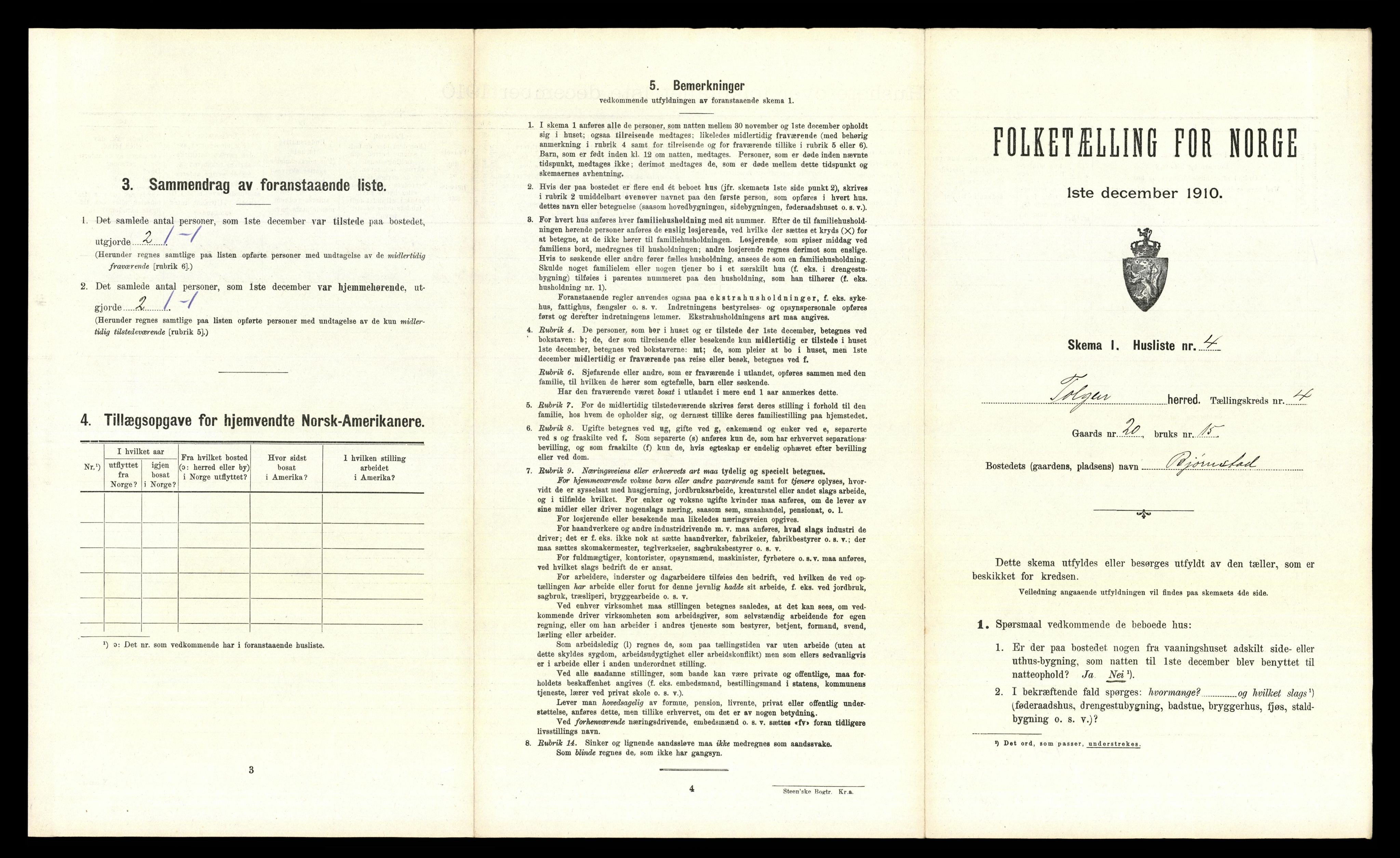 RA, 1910 census for Tolga, 1910, p. 282