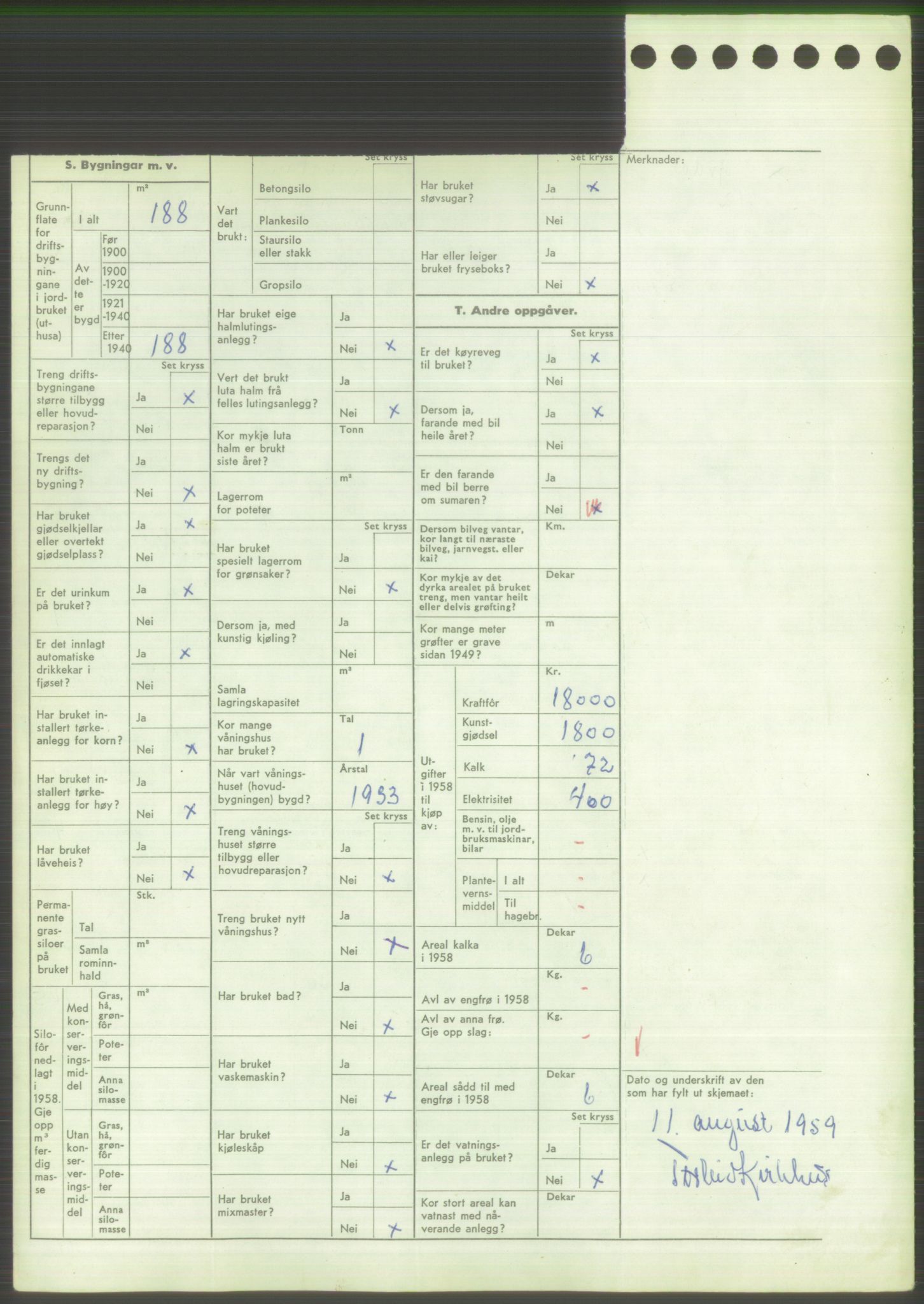 Statistisk sentralbyrå, Næringsøkonomiske emner, Jordbruk, skogbruk, jakt, fiske og fangst, AV/RA-S-2234/G/Gd/L0373: Rogaland: 1130 Strand (kl. 1-2), 1131 Årdal og 1132 Fister, 1959, p. 1240