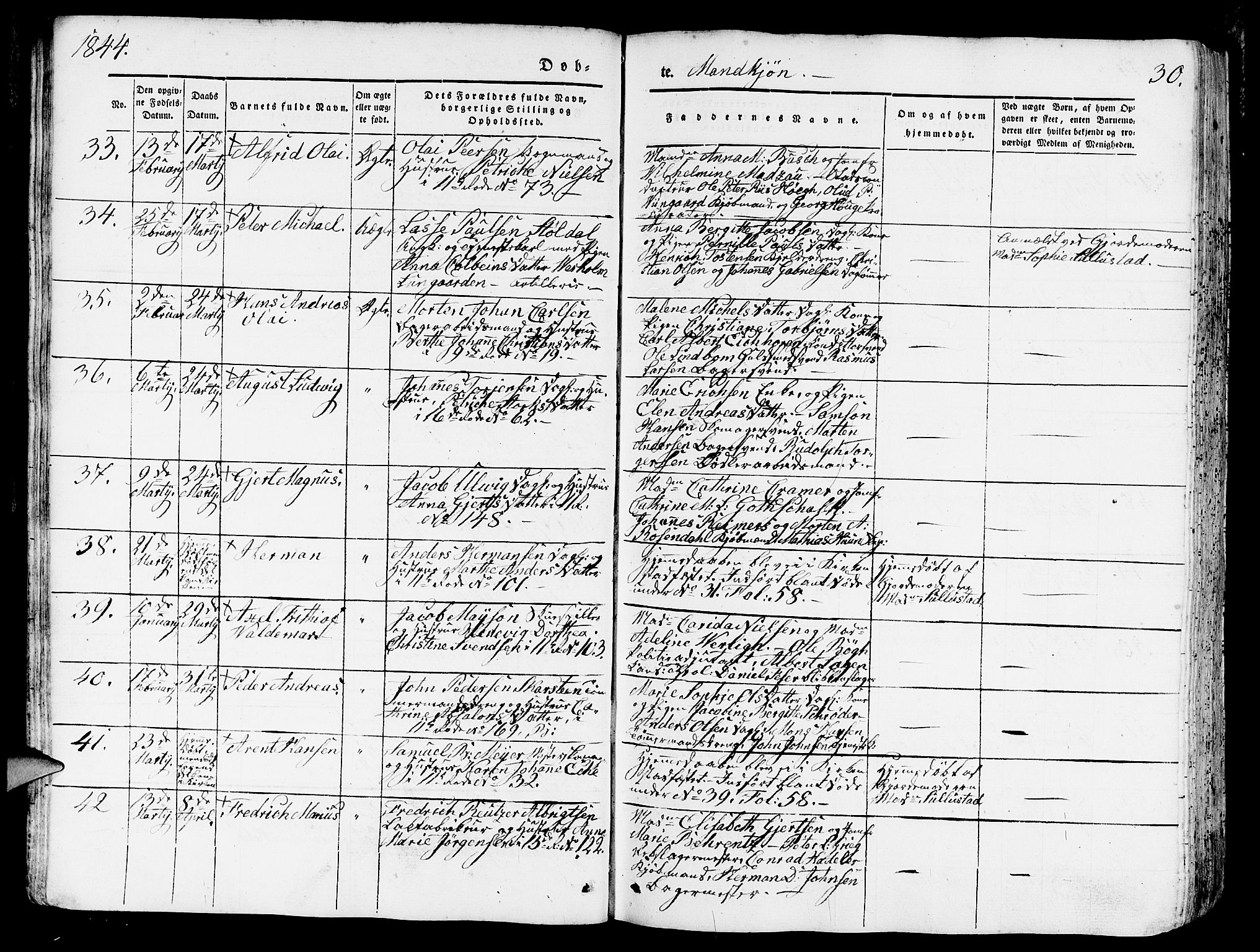 Domkirken sokneprestembete, AV/SAB-A-74801/H/Hab/L0009: Parish register (copy) no. B 2, 1842-1849, p. 30