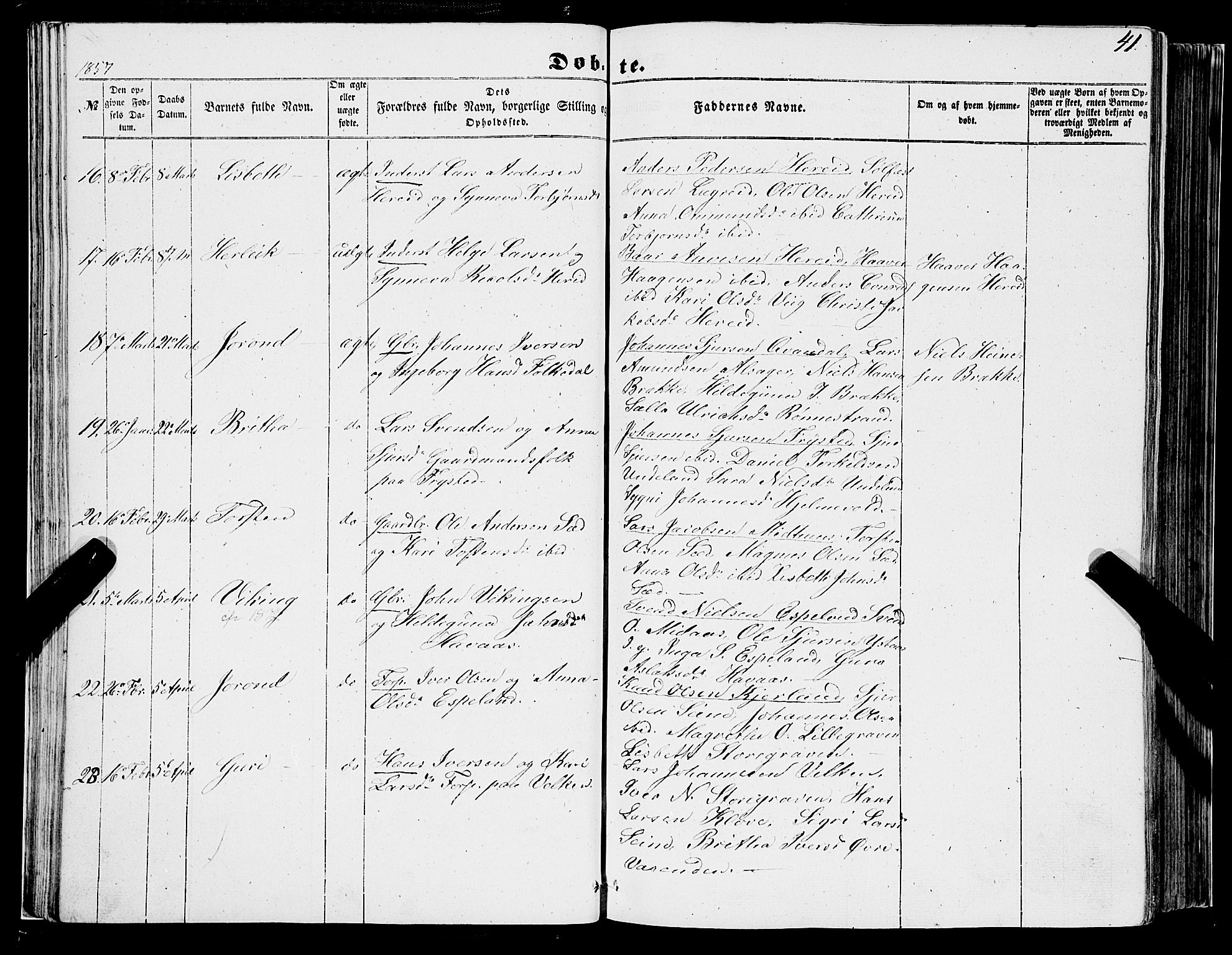 Ulvik sokneprestembete, AV/SAB-A-78801/H/Haa: Parish register (official) no. A 13, 1853-1863, p. 41