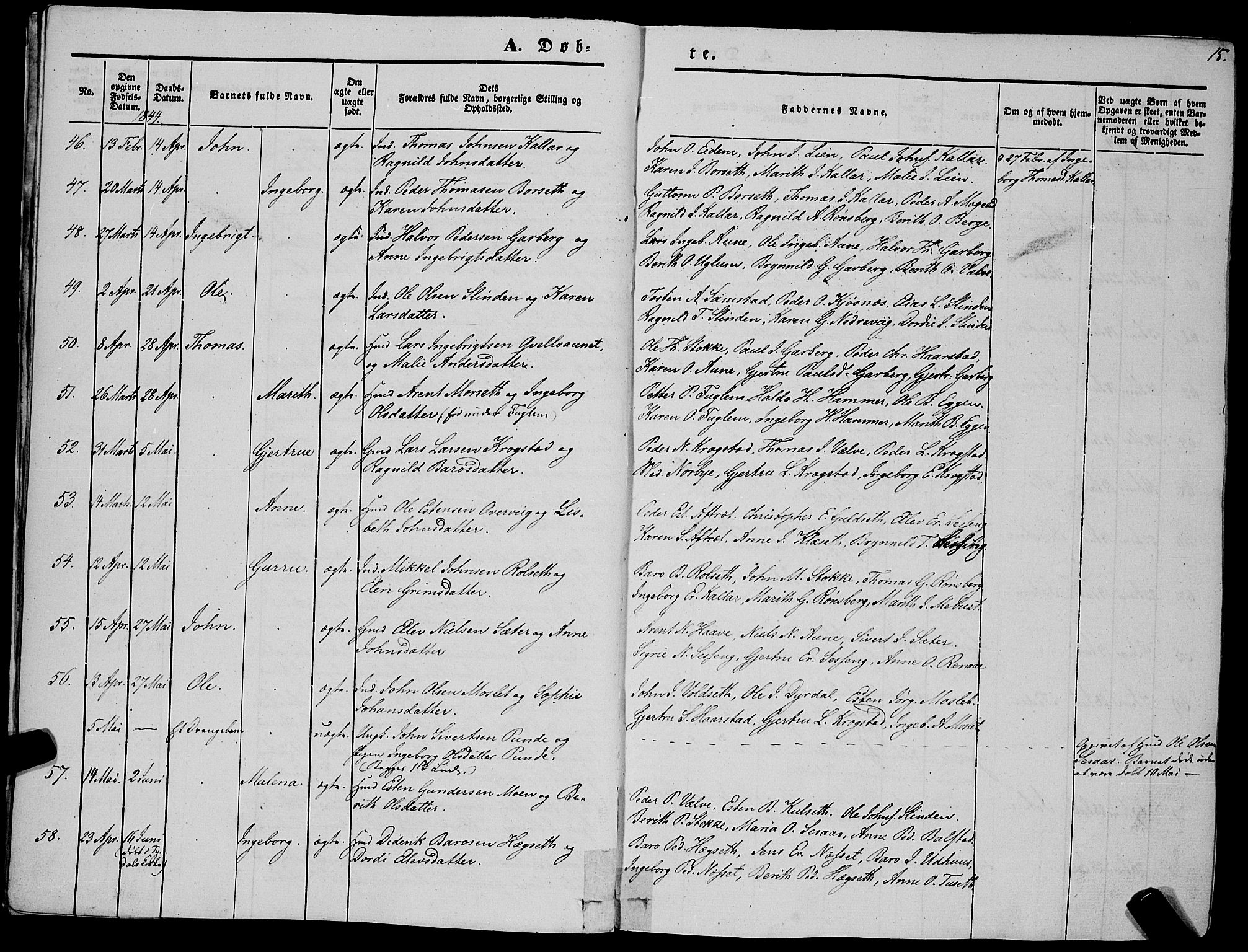 Ministerialprotokoller, klokkerbøker og fødselsregistre - Sør-Trøndelag, AV/SAT-A-1456/695/L1145: Parish register (official) no. 695A06 /1, 1843-1859, p. 15