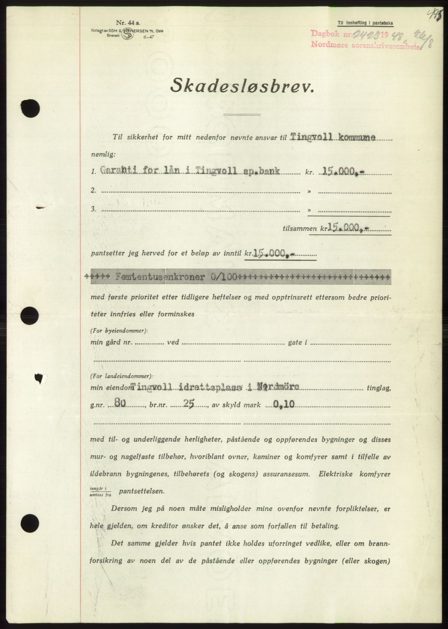 Nordmøre sorenskriveri, AV/SAT-A-4132/1/2/2Ca: Mortgage book no. B99, 1948-1948, Diary no: : 2423/1948