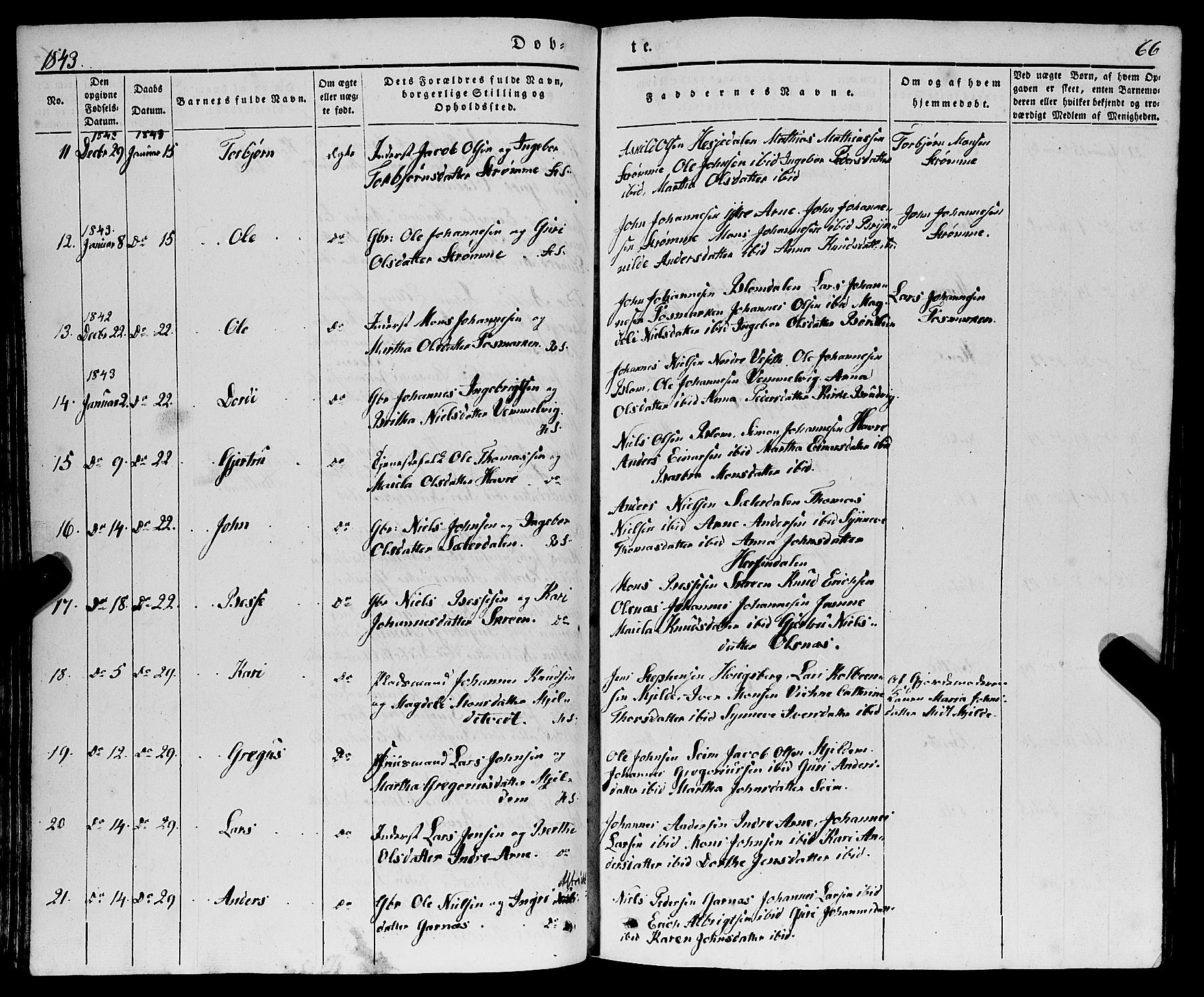 Haus sokneprestembete, AV/SAB-A-75601/H/Haa: Parish register (official) no. A 15, 1838-1847, p. 66