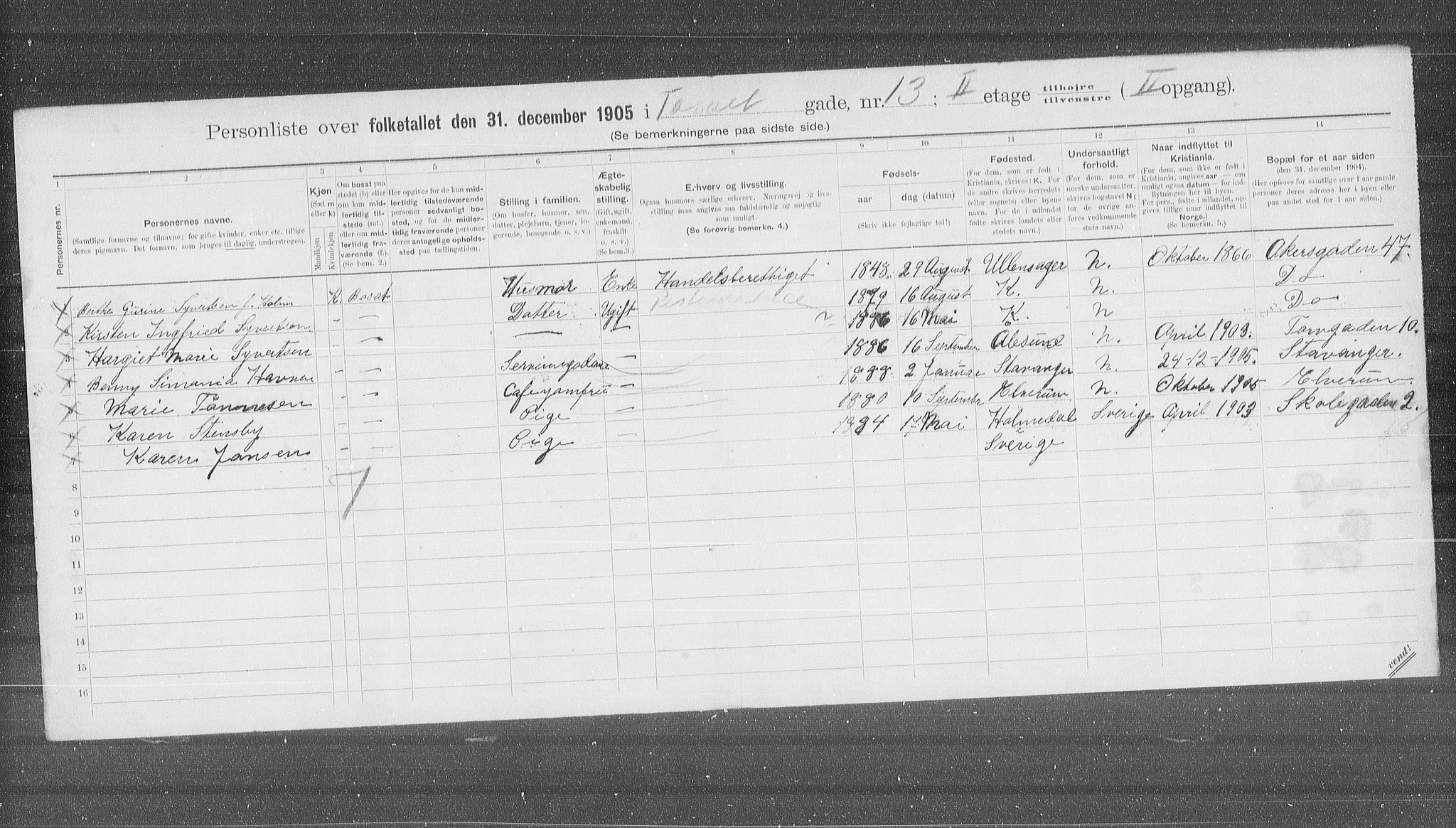 OBA, Municipal Census 1905 for Kristiania, 1905, p. 59837