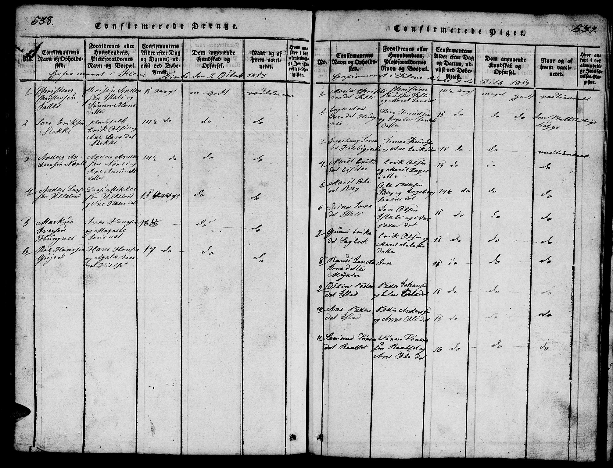 Ministerialprotokoller, klokkerbøker og fødselsregistre - Møre og Romsdal, SAT/A-1454/557/L0683: Parish register (copy) no. 557C01, 1818-1862, p. 538-539