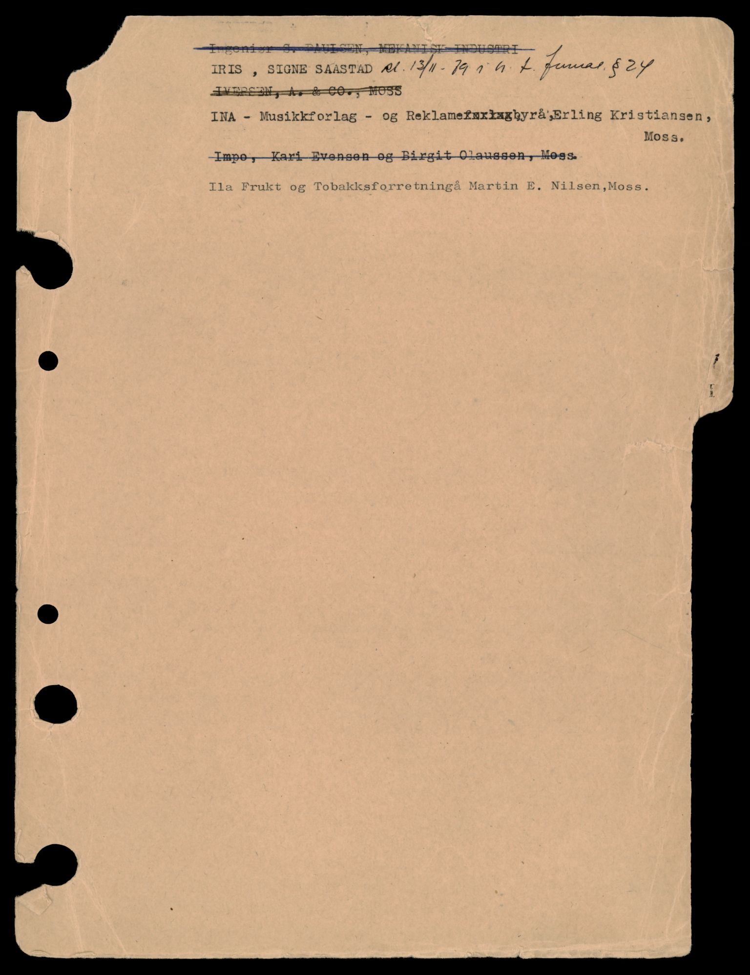 Moss tingrett, SAT/A-10063/K/Kc/Kca/L0004: Enkeltmannsforetak, Ila - Kos, 1944-1990, p. 1