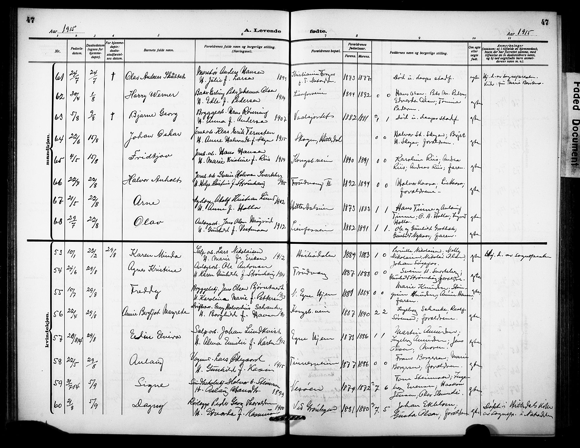 Notodden kirkebøker, AV/SAKO-A-290/G/Ga/L0001: Parish register (copy) no. 1, 1912-1923, p. 47