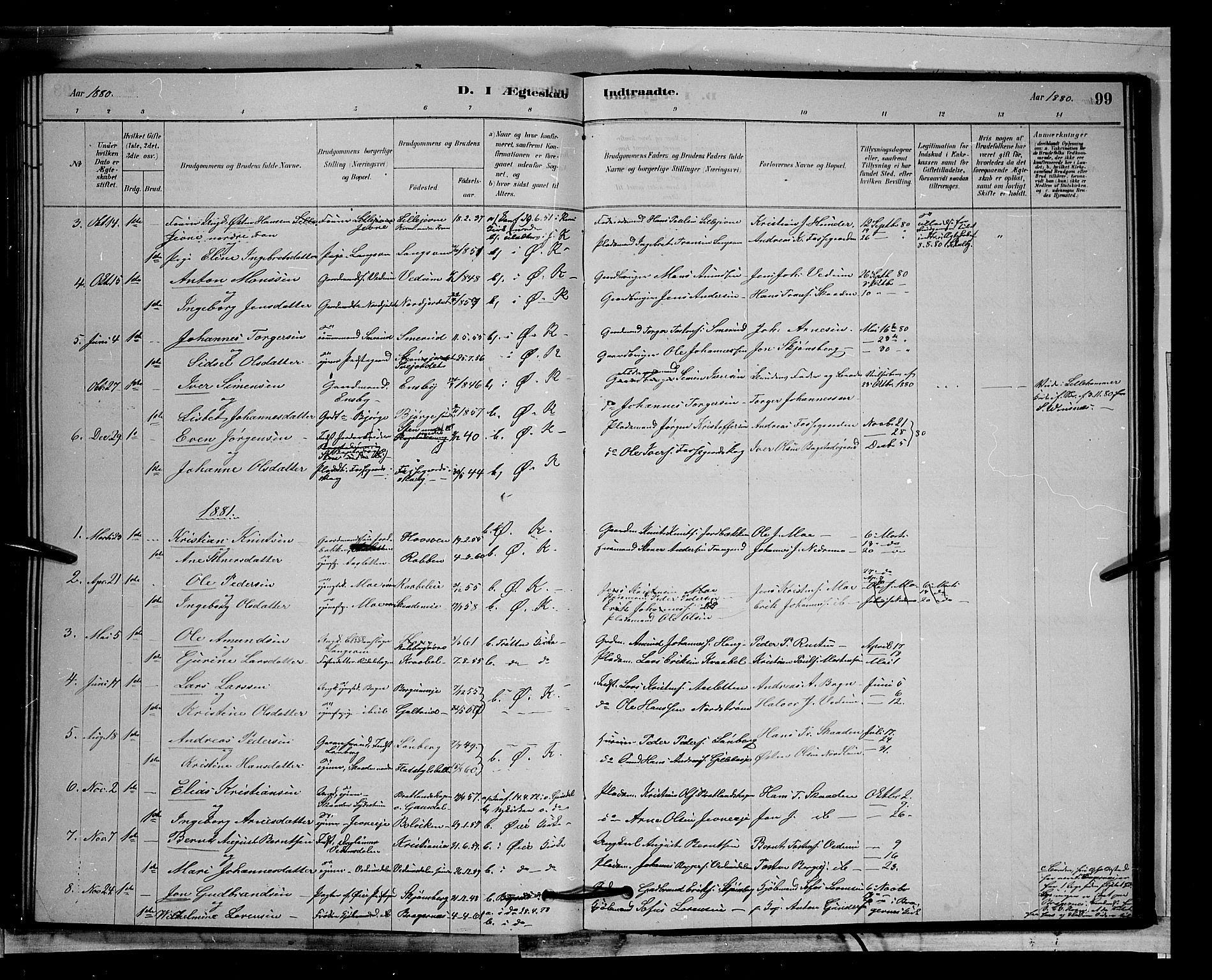 Øyer prestekontor, SAH/PREST-084/H/Ha/Hab/L0002: Parish register (copy) no. 2, 1878-1896, p. 99