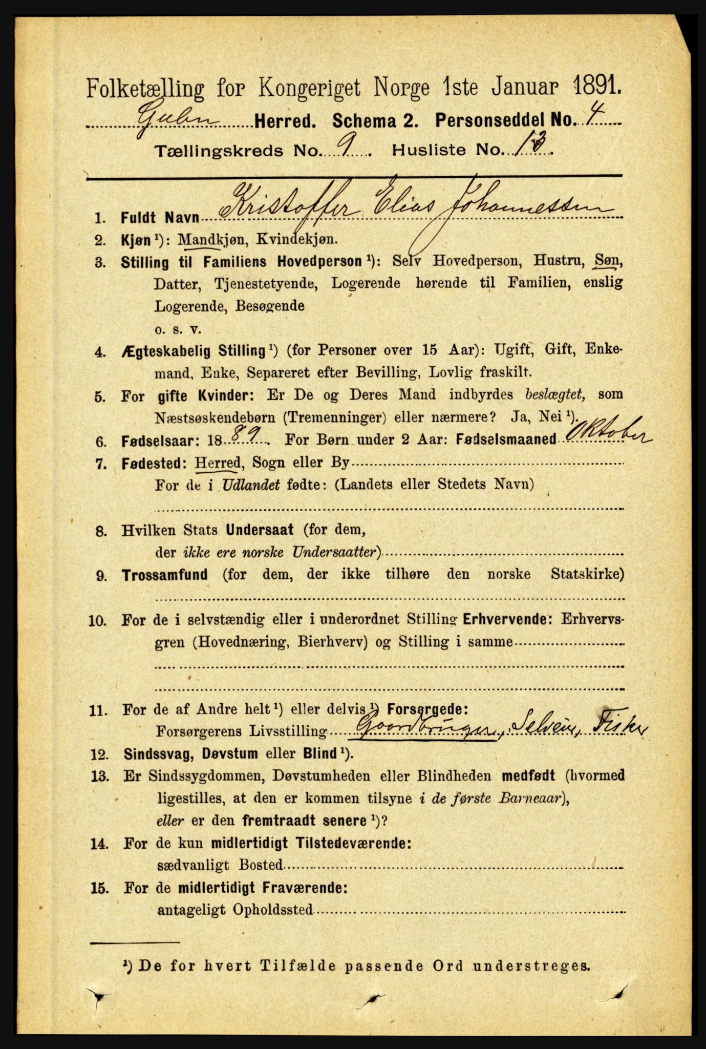 RA, 1891 census for 1411 Gulen, 1891, p. 2868