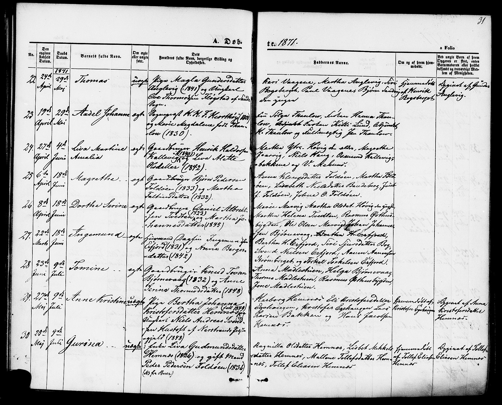 Jelsa sokneprestkontor, AV/SAST-A-101842/01/IV: Parish register (official) no. A 8, 1867-1883, p. 31