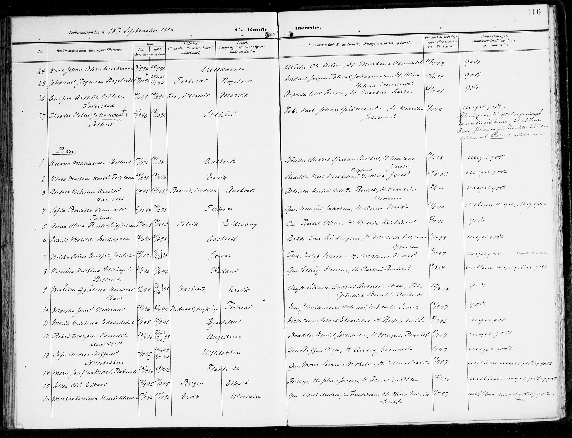 Hamre sokneprestembete, AV/SAB-A-75501/H/Ha/Haa/Haad/L0002: Parish register (official) no. D 2, 1899-1916, p. 116