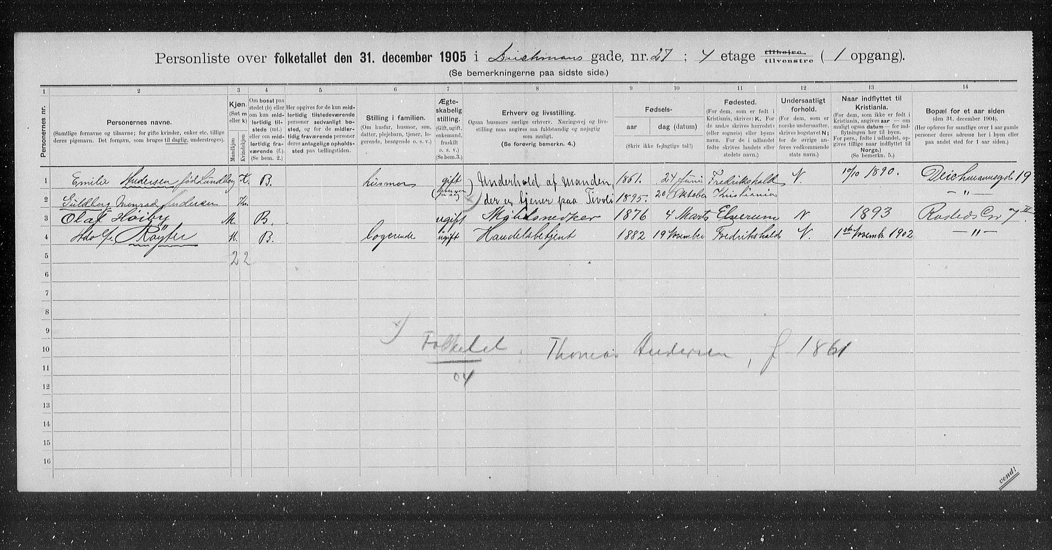 OBA, Municipal Census 1905 for Kristiania, 1905, p. 8198