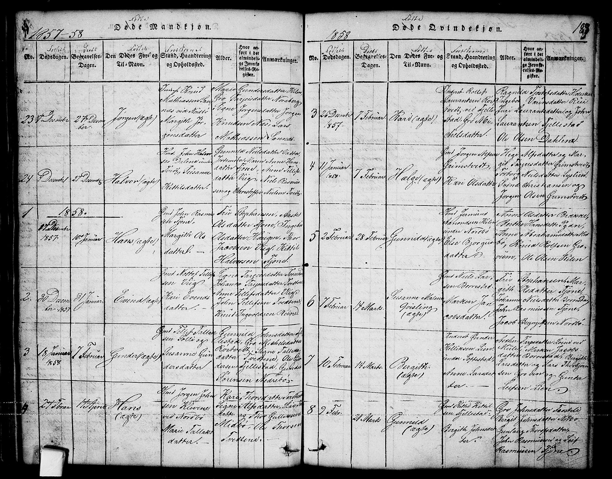 Nissedal kirkebøker, SAKO/A-288/G/Ga/L0001: Parish register (copy) no. I 1, 1814-1860, p. 188