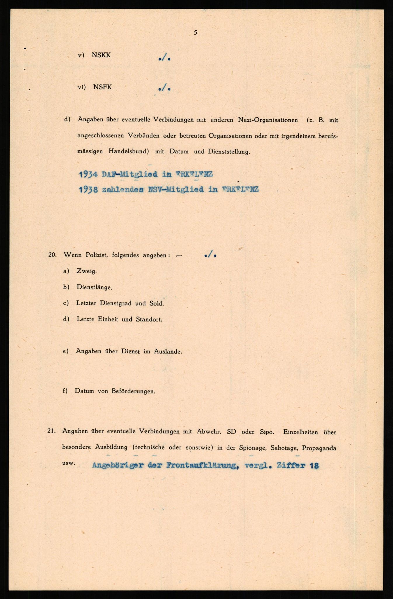 Forsvaret, Forsvarets overkommando II, RA/RAFA-3915/D/Db/L0027: CI Questionaires. Tyske okkupasjonsstyrker i Norge. Tyskere., 1945-1946, p. 154
