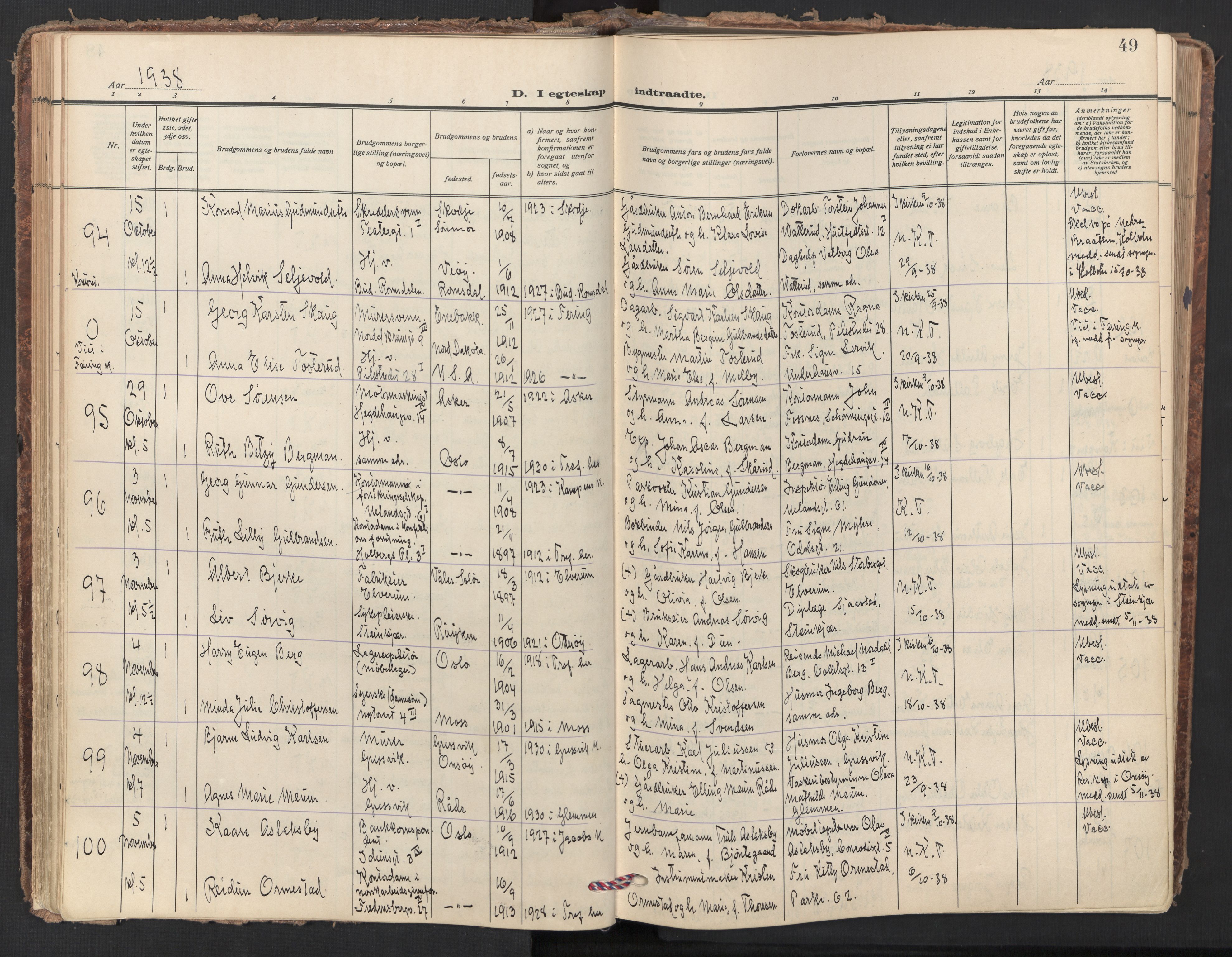 Trefoldighet prestekontor Kirkebøker, AV/SAO-A-10882/F/Fc/L0010: Parish register (official) no. III 10, 1936-1954, p. 49