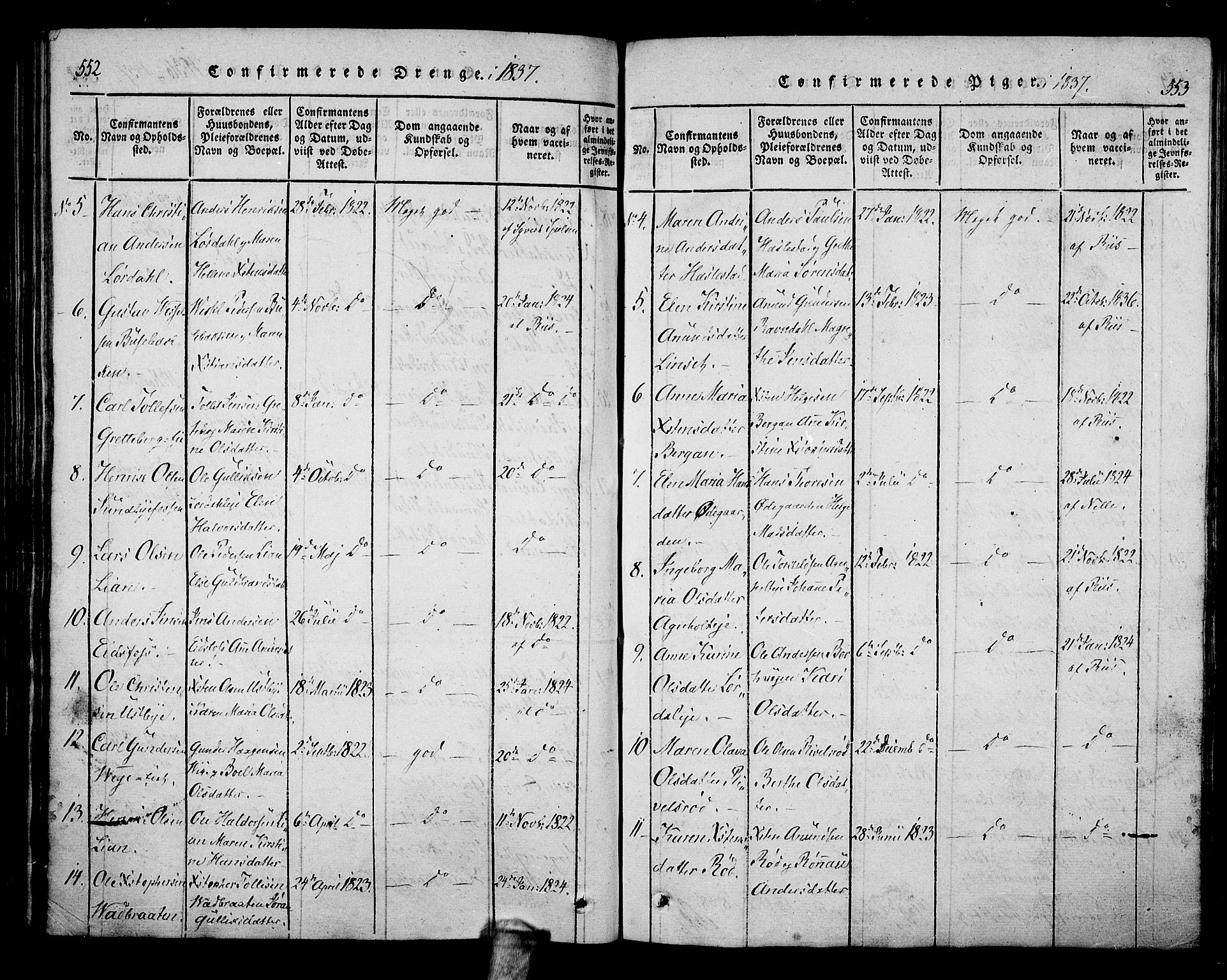 Hof kirkebøker, AV/SAKO-A-64/F/Fa/L0004: Parish register (official) no. I 4, 1814-1843, p. 552-553