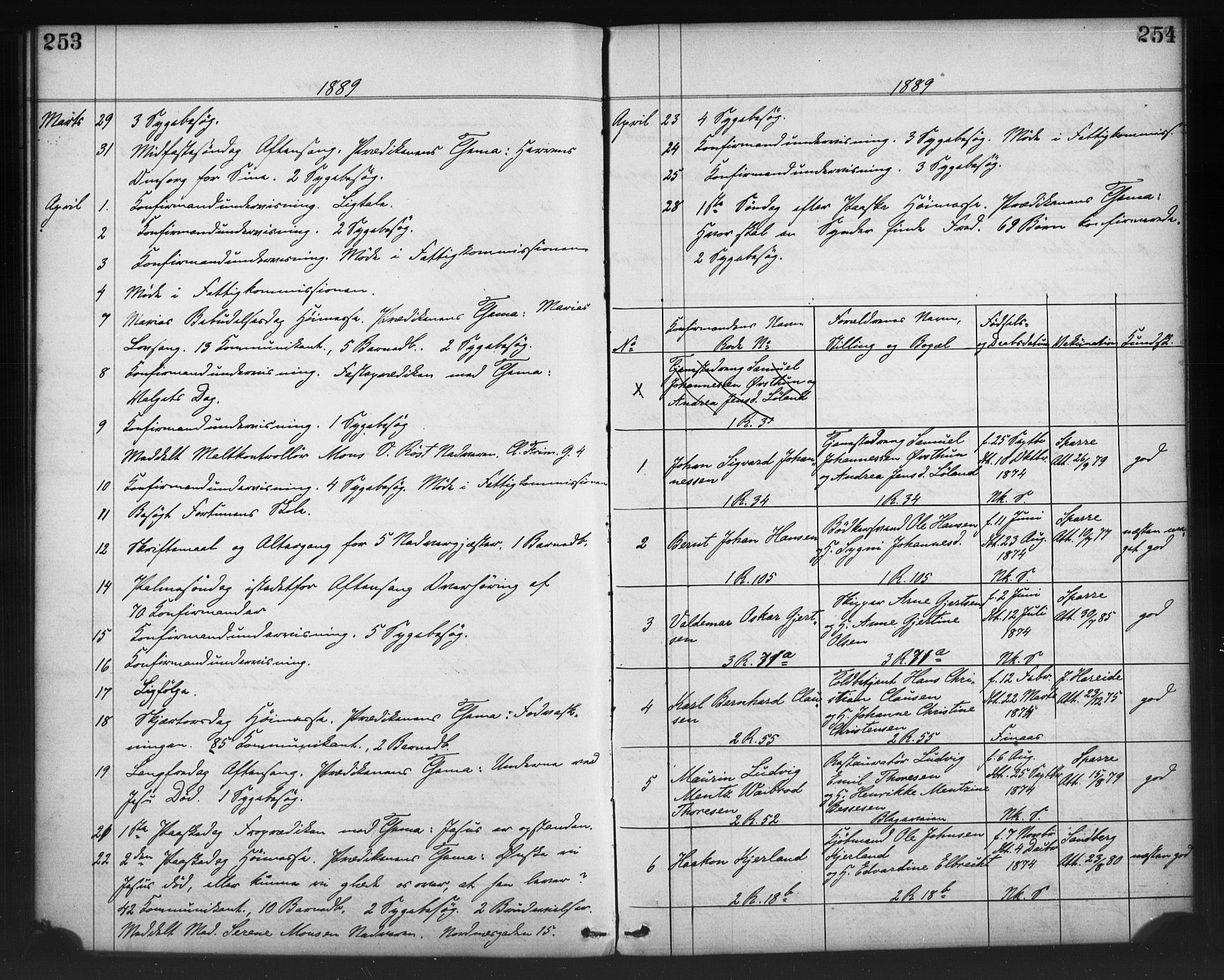 Nykirken Sokneprestembete, SAB/A-77101/H/Haa/L0065: Curate's parish register no. A 2, 1876-1897, p. 253-254