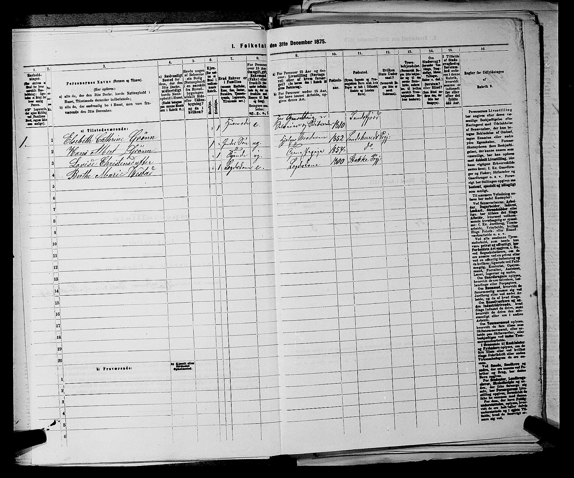 SAKO, 1875 census for 0724L Sandeherred/Sandeherred, 1875, p. 285