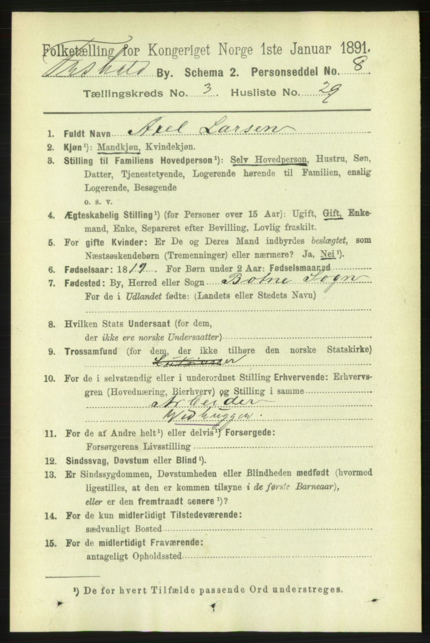 RA, 1891 census for 0101 Fredrikshald, 1891, p. 3539
