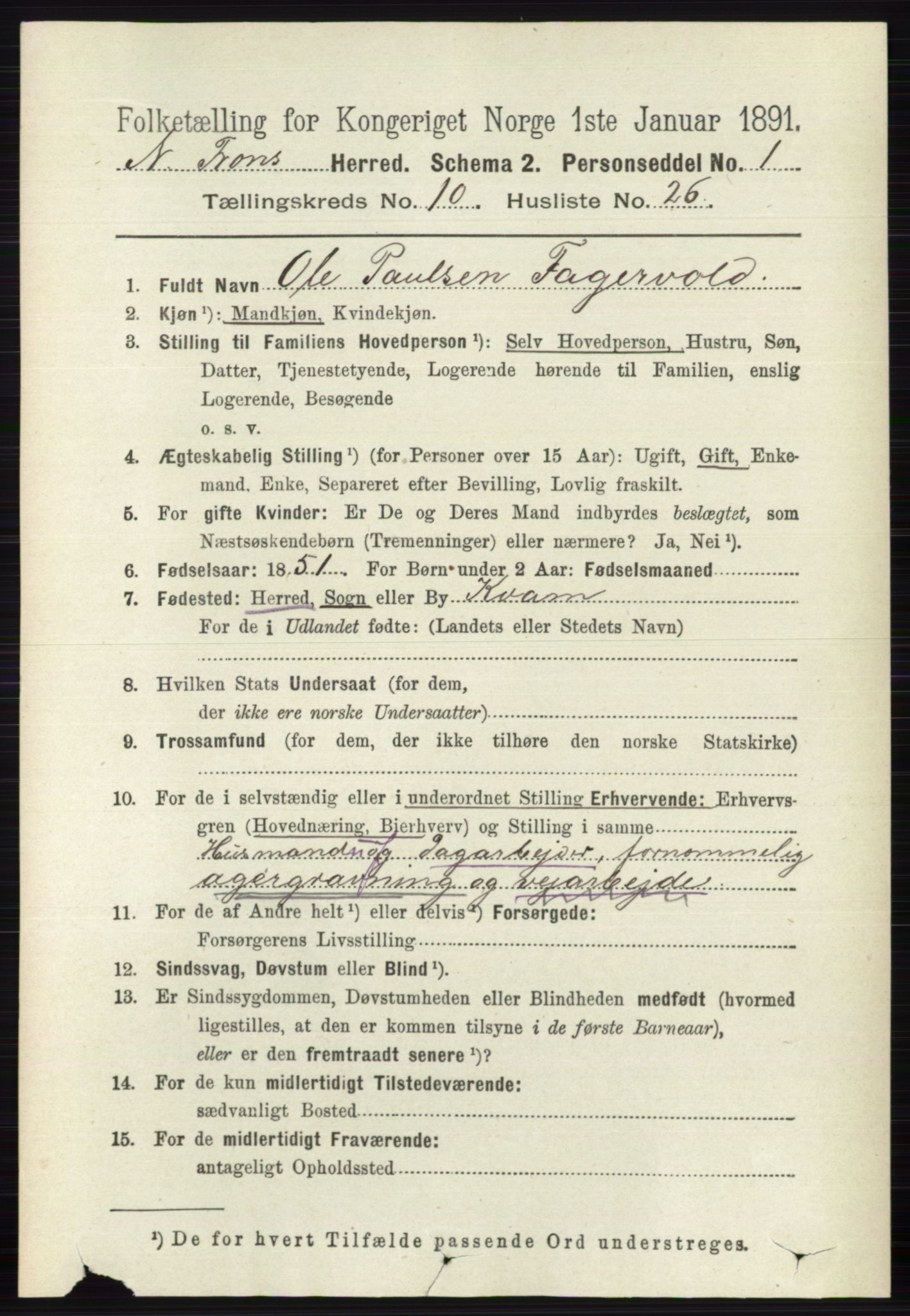 RA, 1891 census for 0518 Nord-Fron, 1891, p. 4511