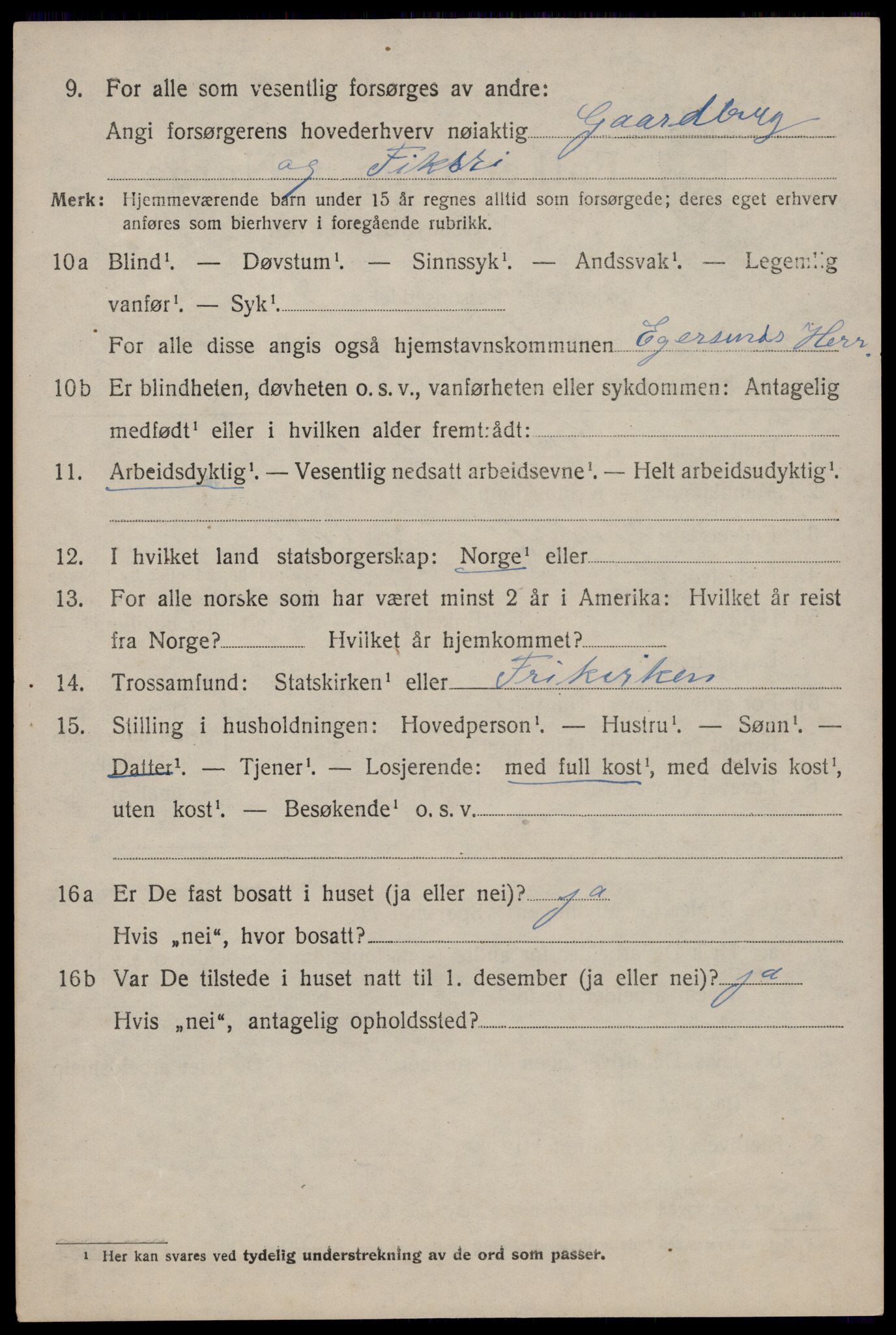 SAST, 1920 census for Eigersund, 1920, p. 1582