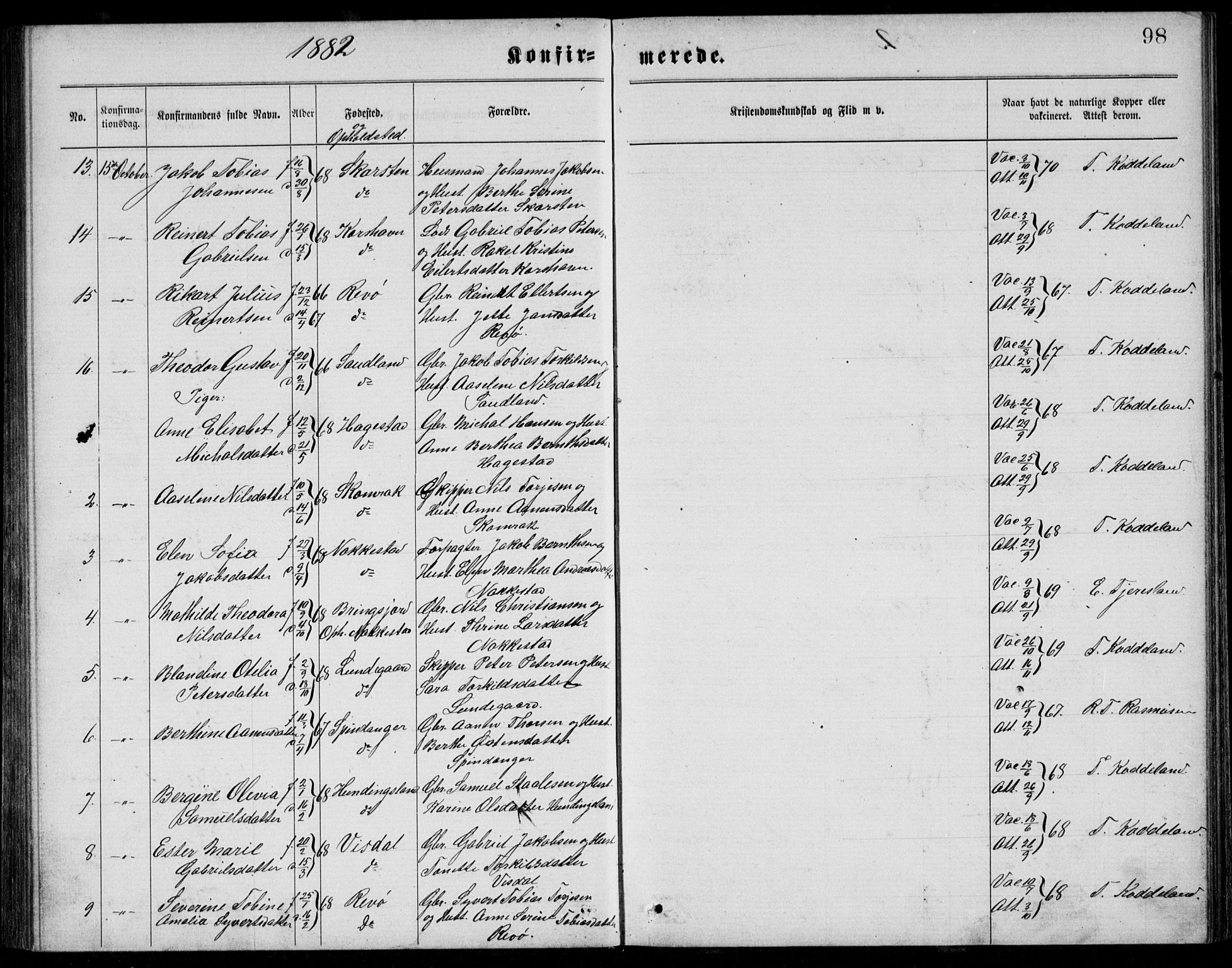 Lyngdal sokneprestkontor, AV/SAK-1111-0029/F/Fb/Fba/L0002: Parish register (copy) no. B 2, 1876-1886, p. 98