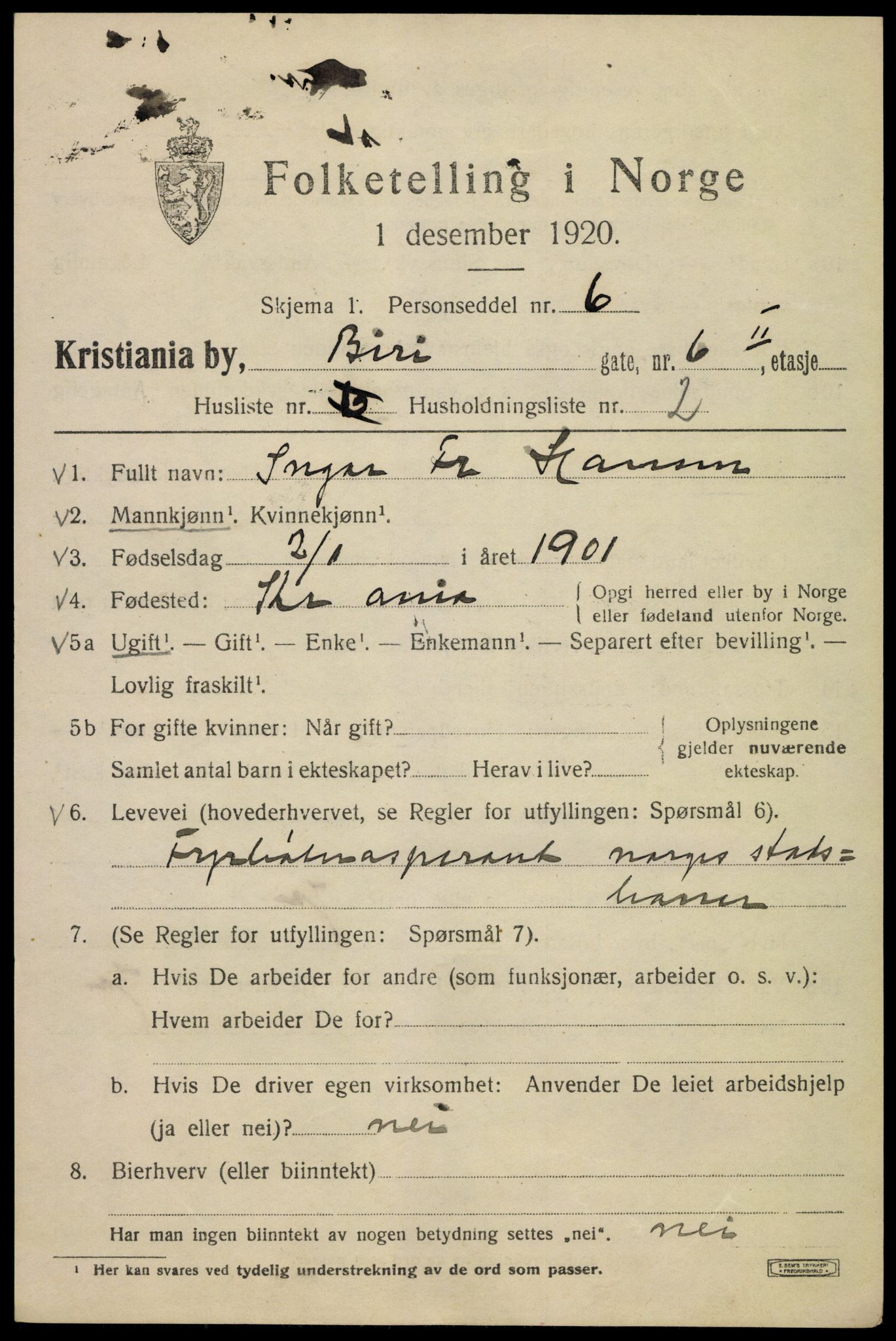 SAO, 1920 census for Kristiania, 1920, p. 155977