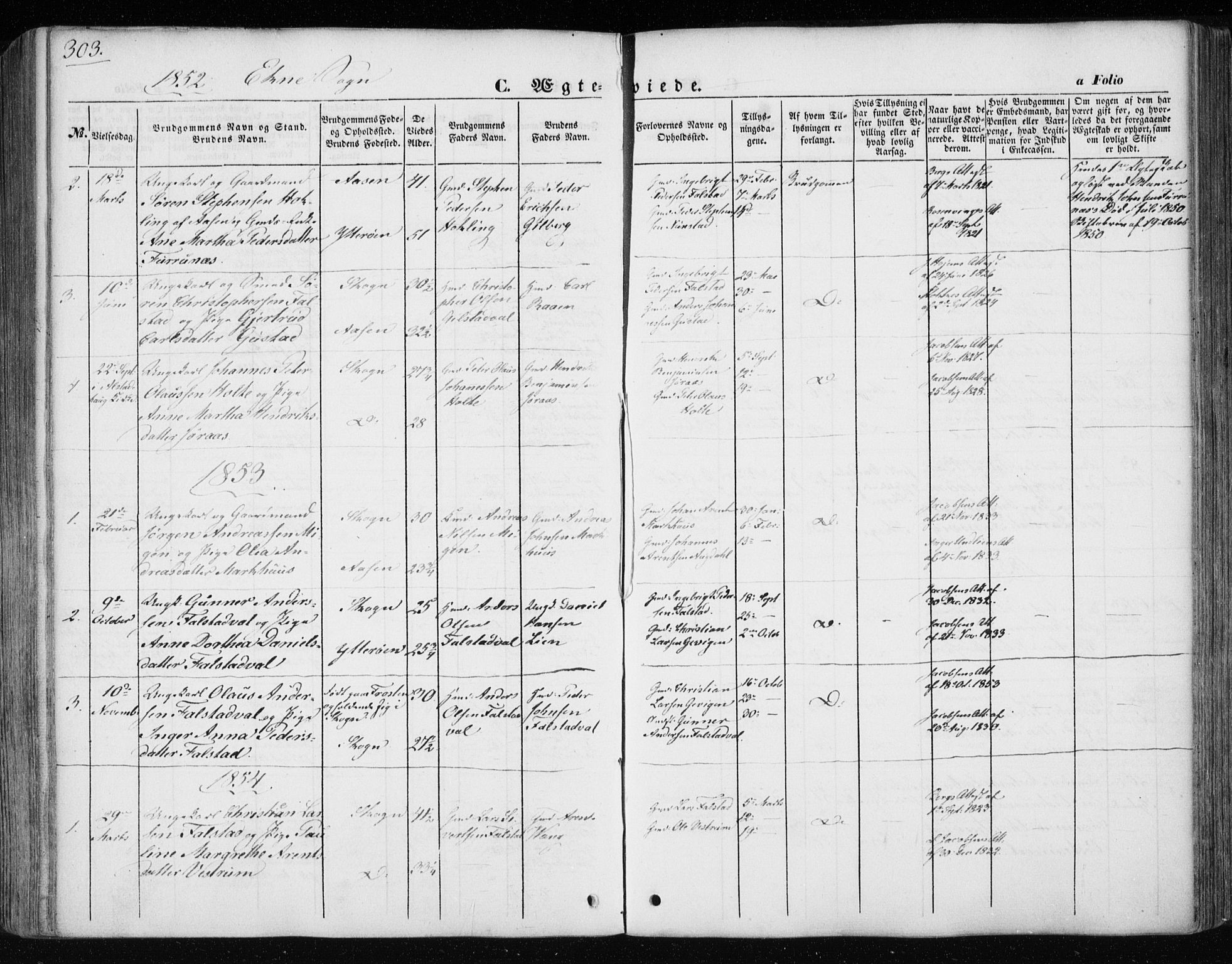 Ministerialprotokoller, klokkerbøker og fødselsregistre - Nord-Trøndelag, SAT/A-1458/717/L0154: Parish register (official) no. 717A07 /3, 1850-1862, p. 303