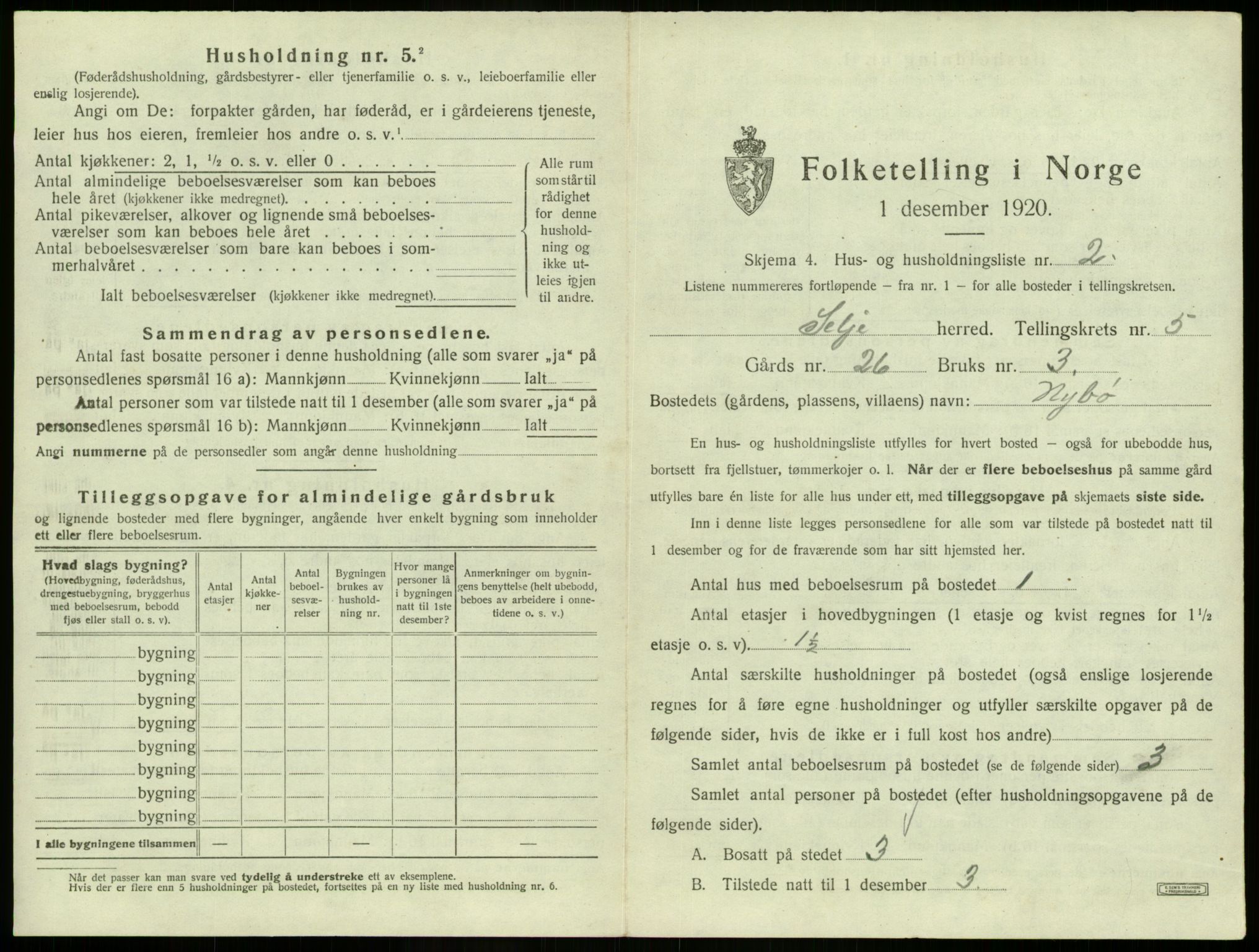 SAB, 1920 census for Selje, 1920, p. 357