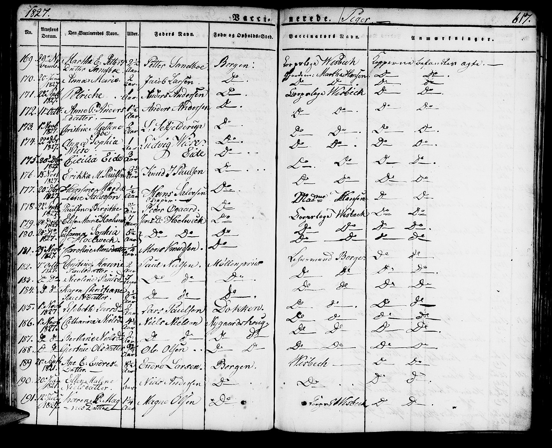 Domkirken sokneprestembete, AV/SAB-A-74801/H/Haa/L0012: Parish register (official) no. A 12, 1821-1840, p. 617