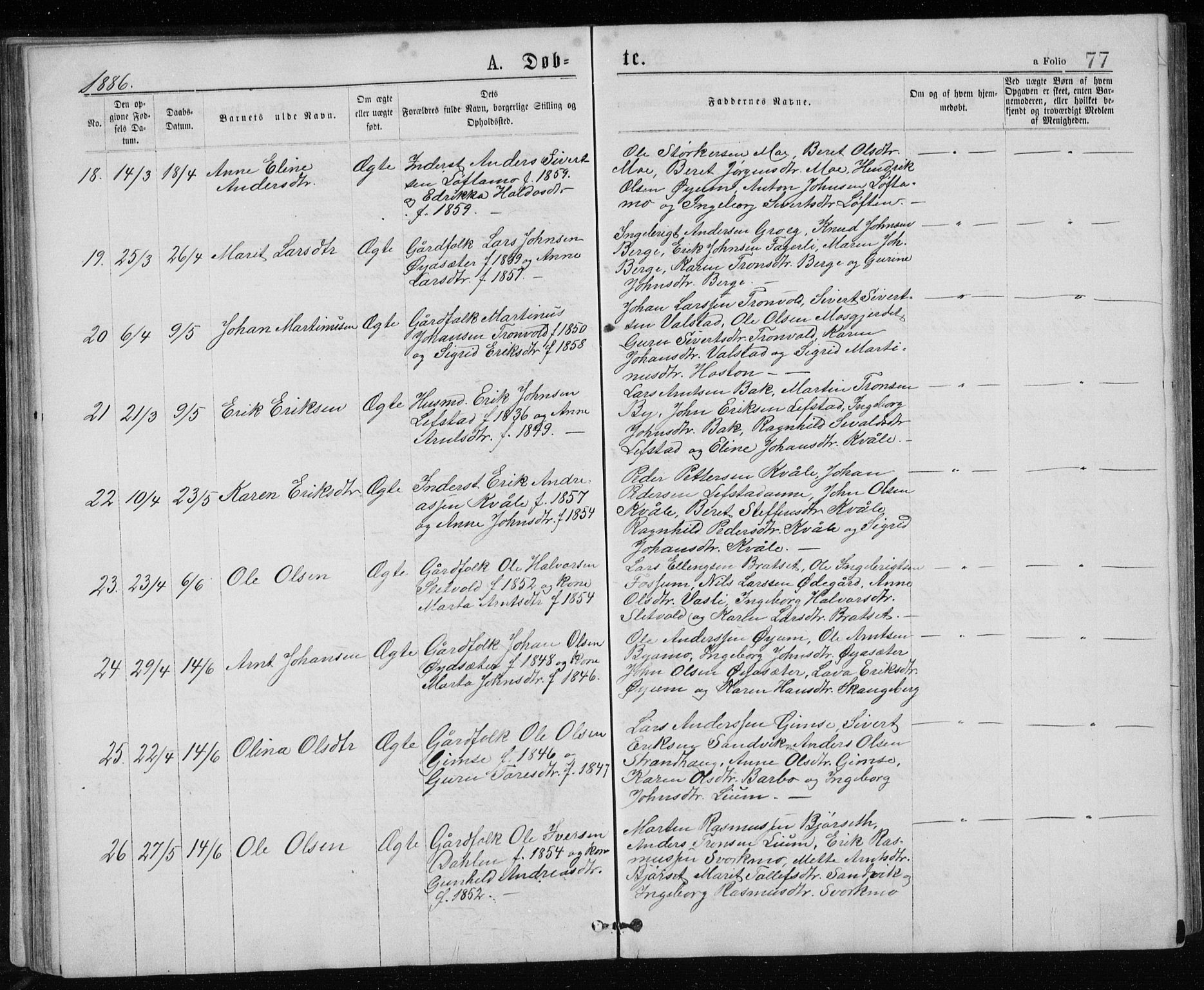 Ministerialprotokoller, klokkerbøker og fødselsregistre - Sør-Trøndelag, SAT/A-1456/671/L0843: Parish register (copy) no. 671C02, 1873-1892, p. 77