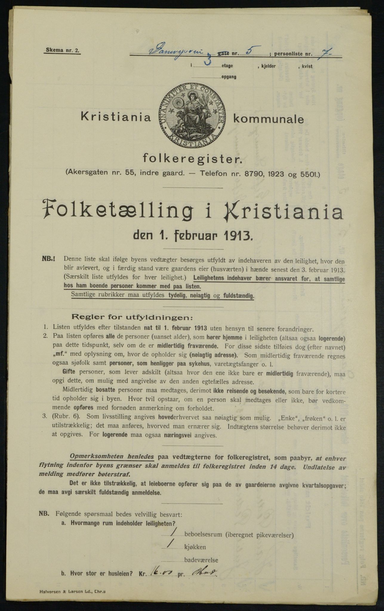 OBA, Municipal Census 1913 for Kristiania, 1913, p. 15129