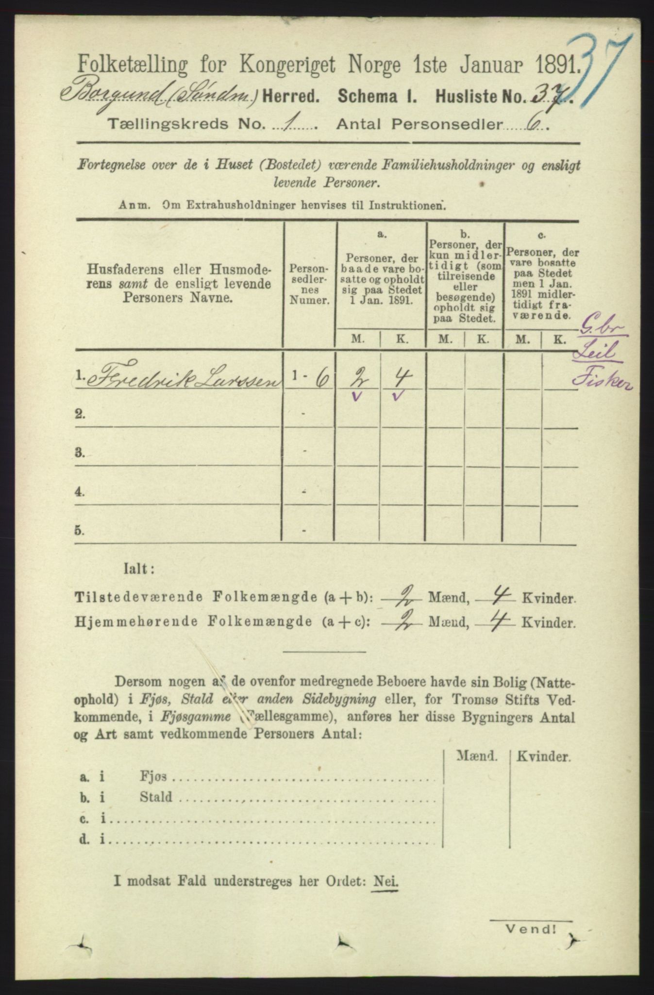 RA, 1891 census for 1531 Borgund, 1891, p. 97