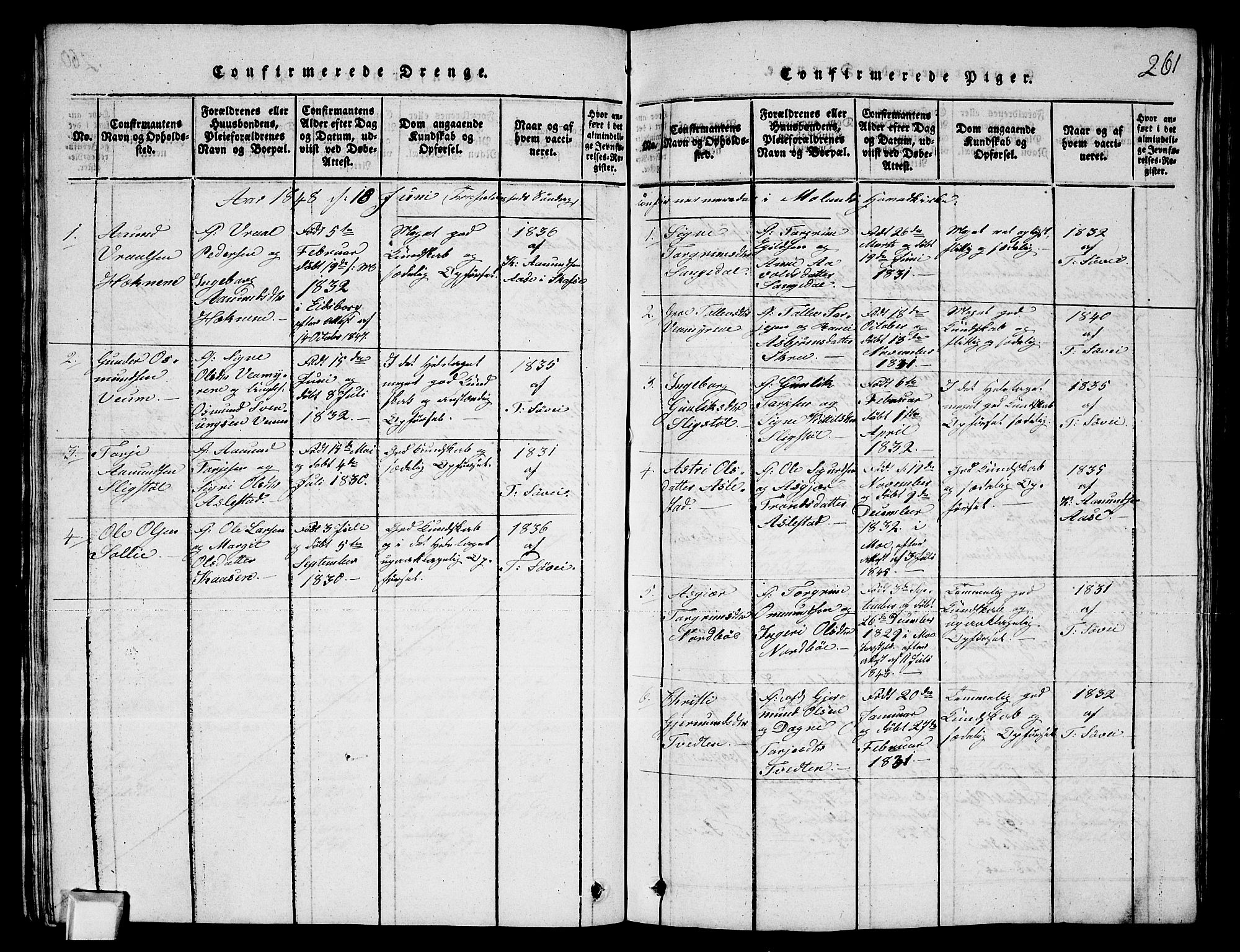 Fyresdal kirkebøker, SAKO/A-263/G/Ga/L0003: Parish register (copy) no. I 3, 1815-1863, p. 261